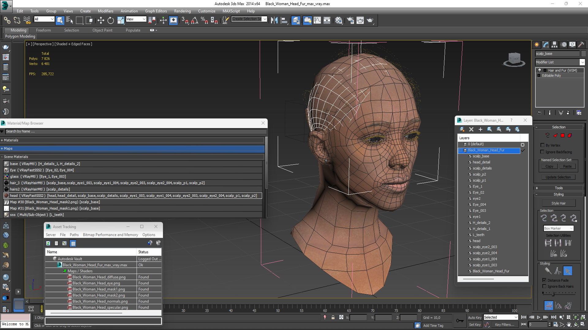 3D model Black Woman Head Fur