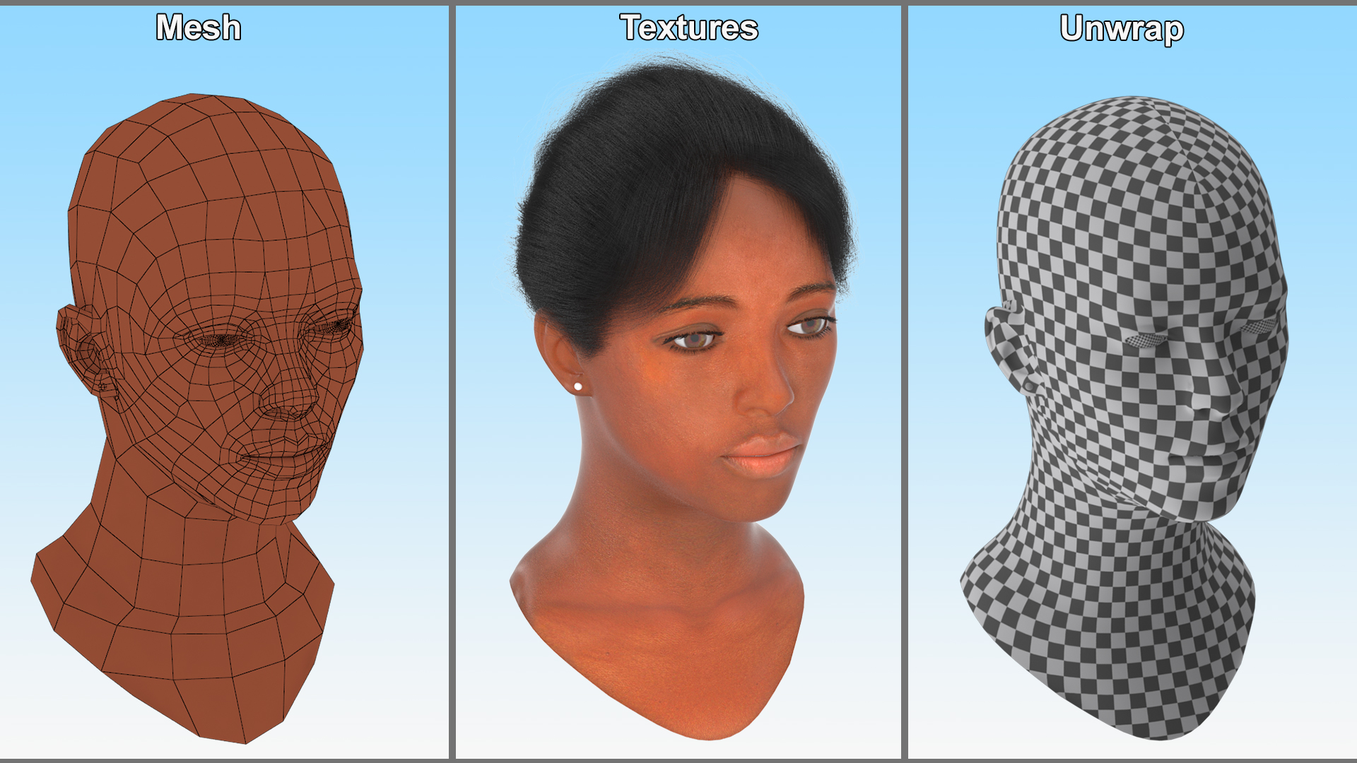 3D model Black Woman Head Fur