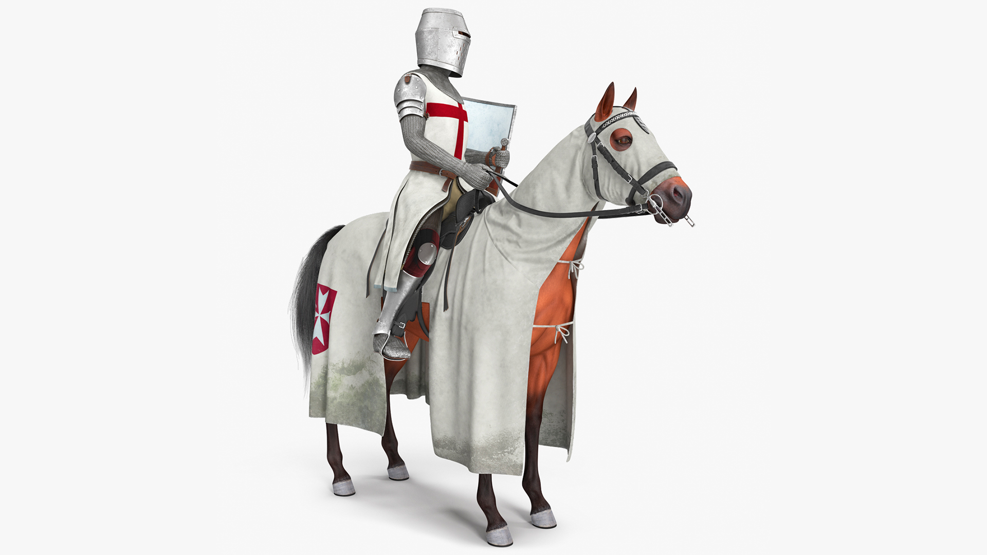 3D model Crusader Horse Armor Dirty with Rider in the Saddle Fur