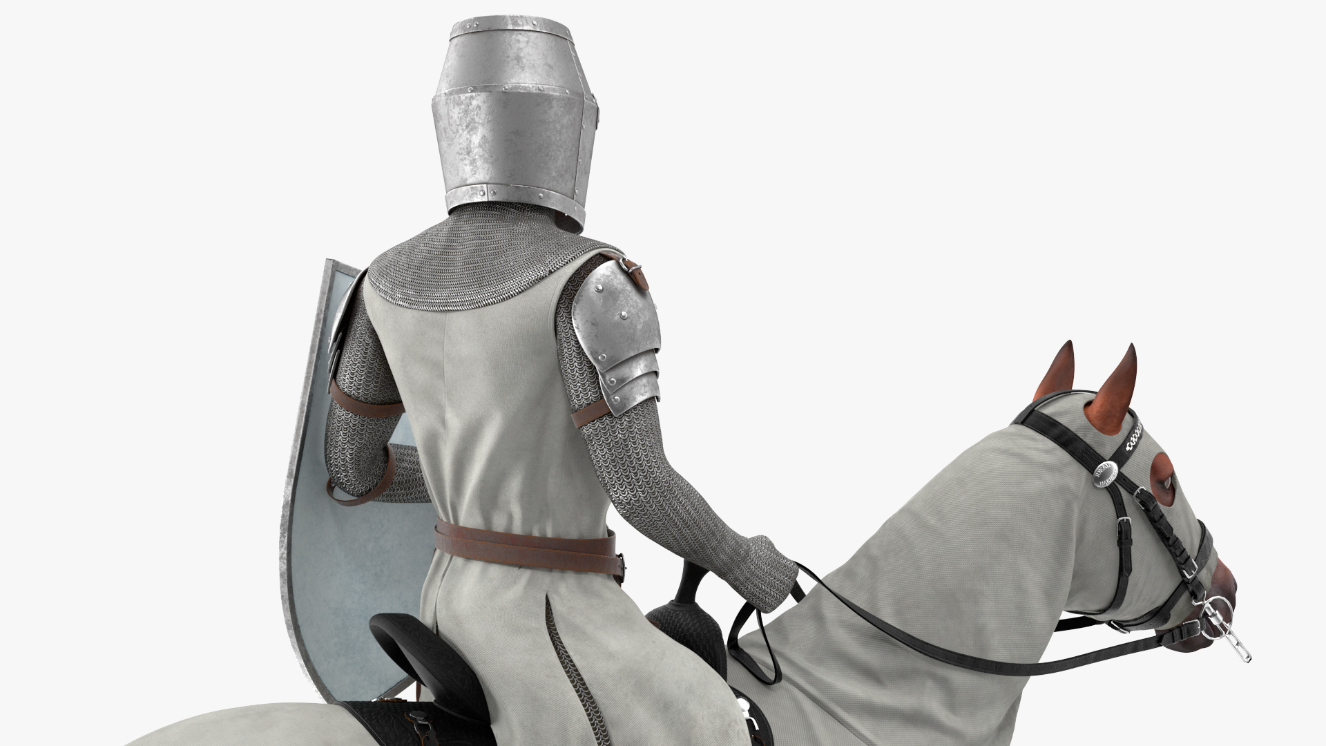 3D model Crusader Horse Armor Dirty with Rider in the Saddle Fur