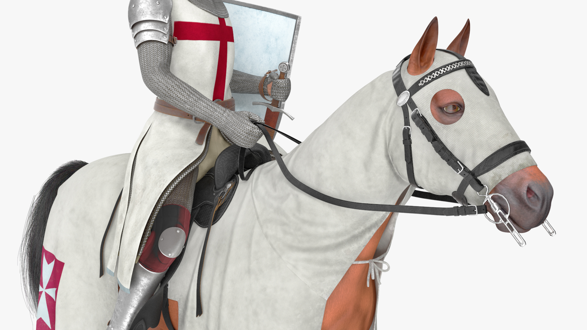3D model Crusader Horse Armor Dirty with Rider in the Saddle Fur