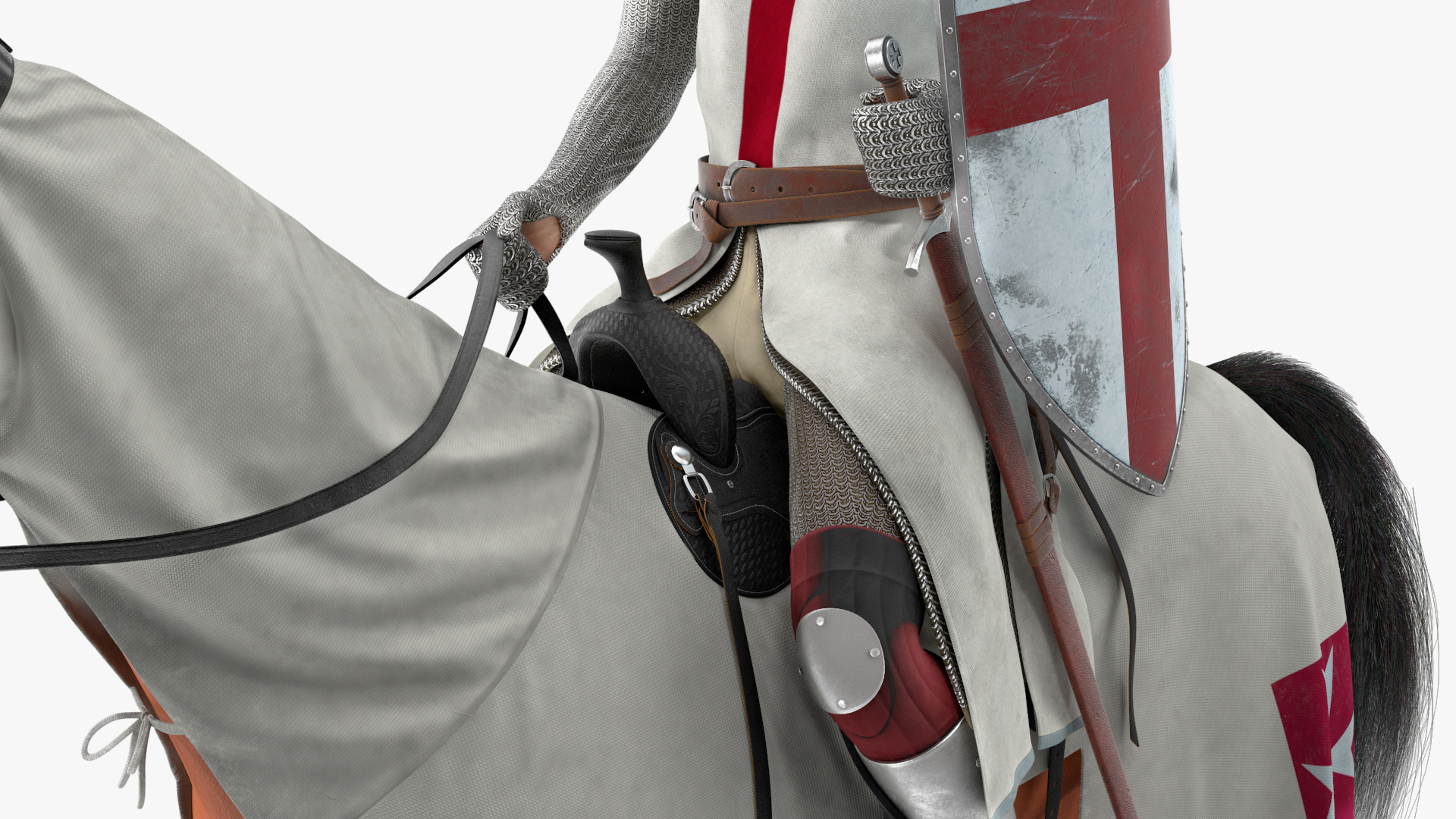 3D model Crusader Horse Armor Dirty with Rider in the Saddle Fur