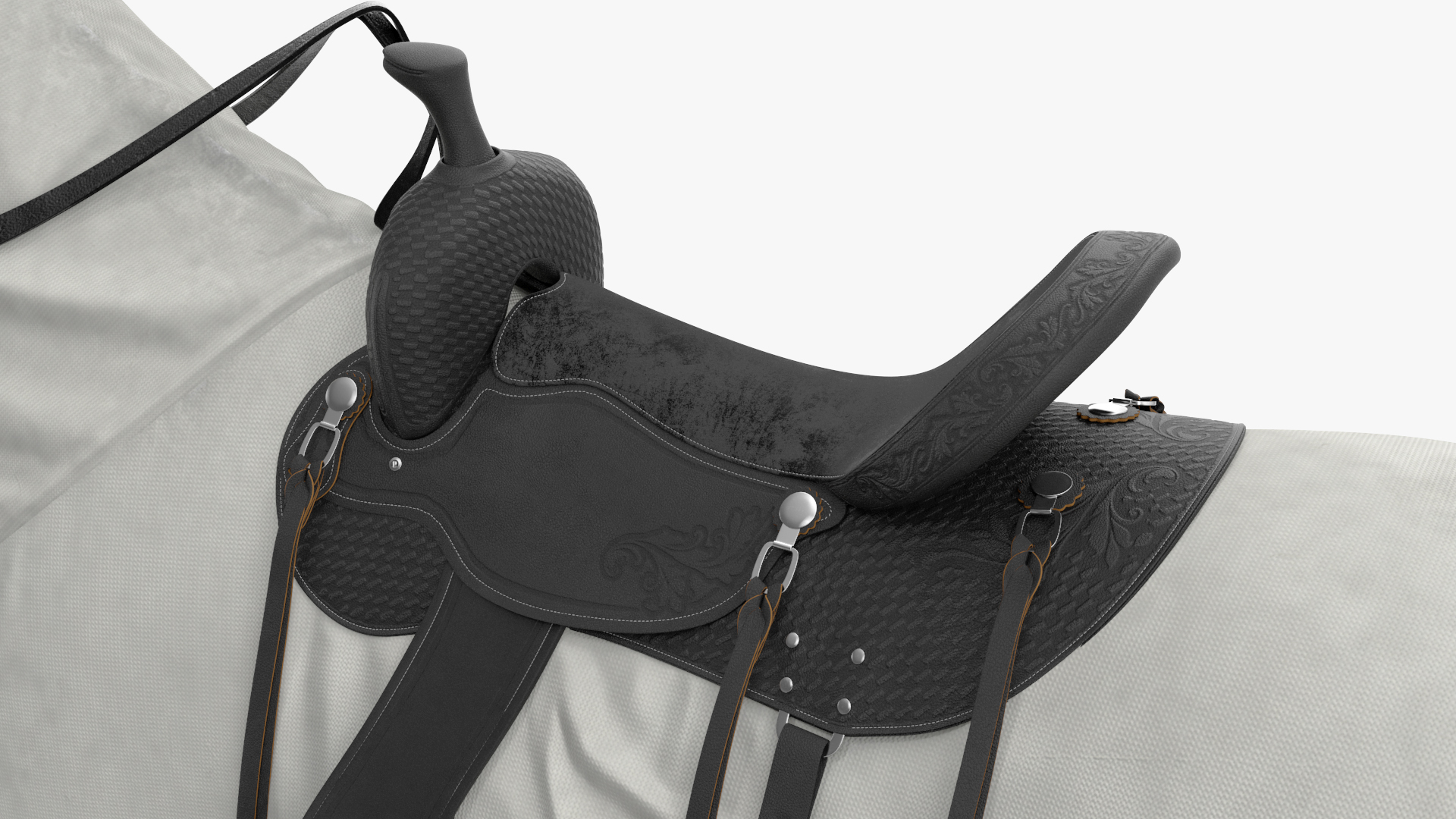 3D model Crusader Horse Armor Dirty with Rider in the Saddle Fur