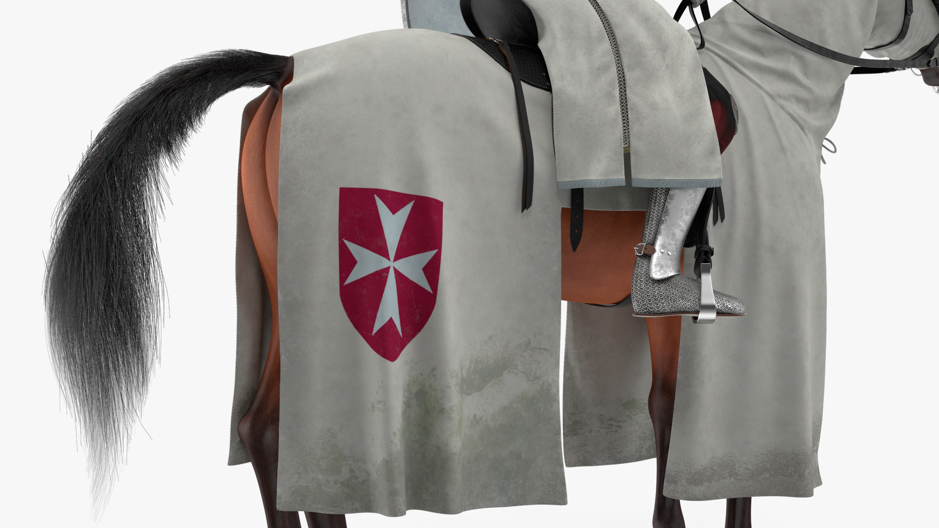 3D model Crusader Horse Armor Dirty with Rider in the Saddle Fur