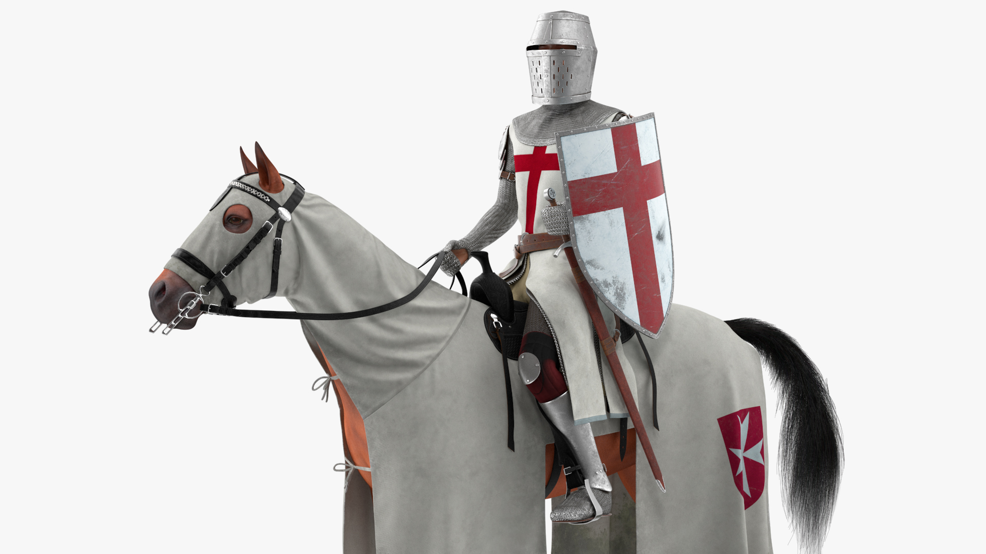 3D model Crusader Horse Armor Dirty with Rider in the Saddle Fur