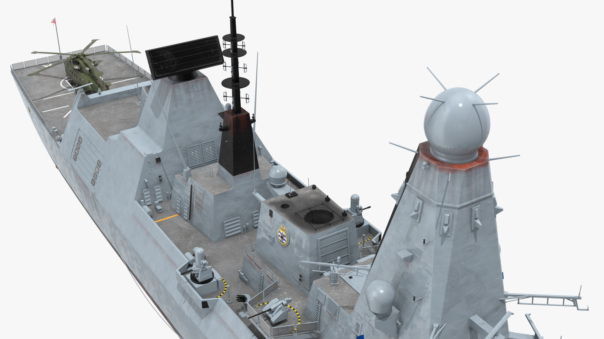 Royal Navy Type 45 Destroyer with AW101 Helicopter Rigged 3D