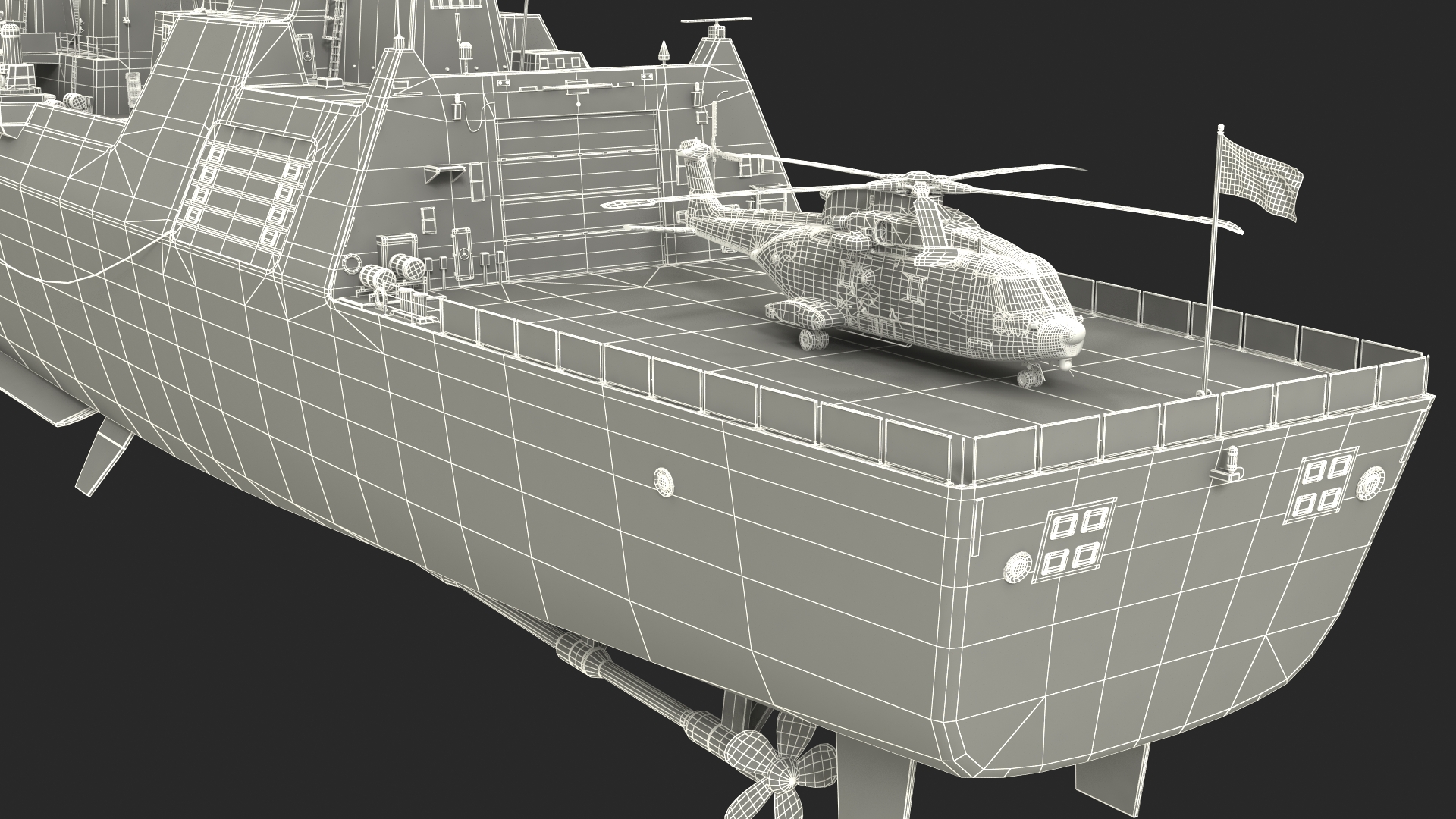 Royal Navy Type 45 Destroyer with AW101 Helicopter Rigged 3D