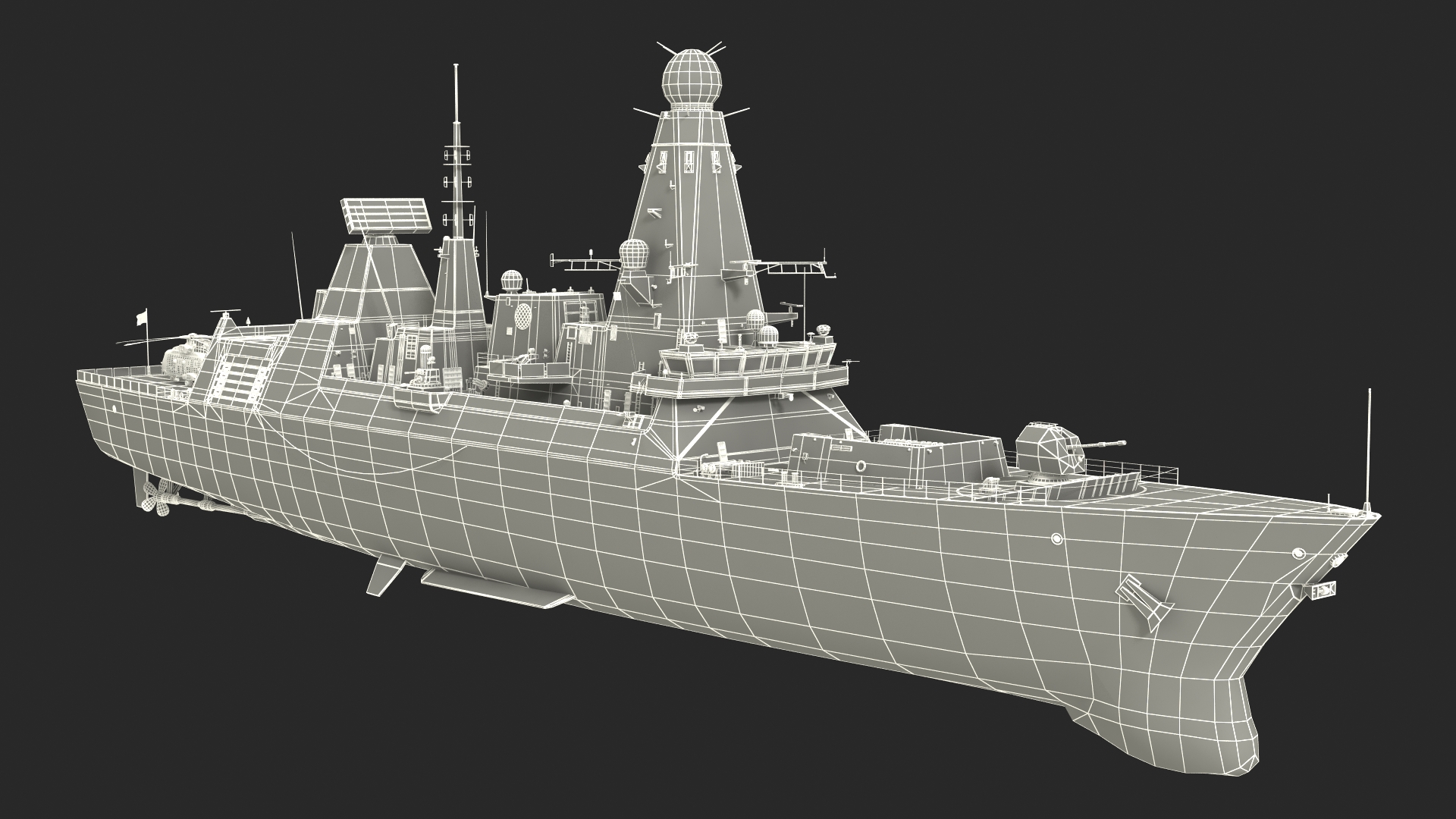 Royal Navy Type 45 Destroyer with AW101 Helicopter Rigged 3D