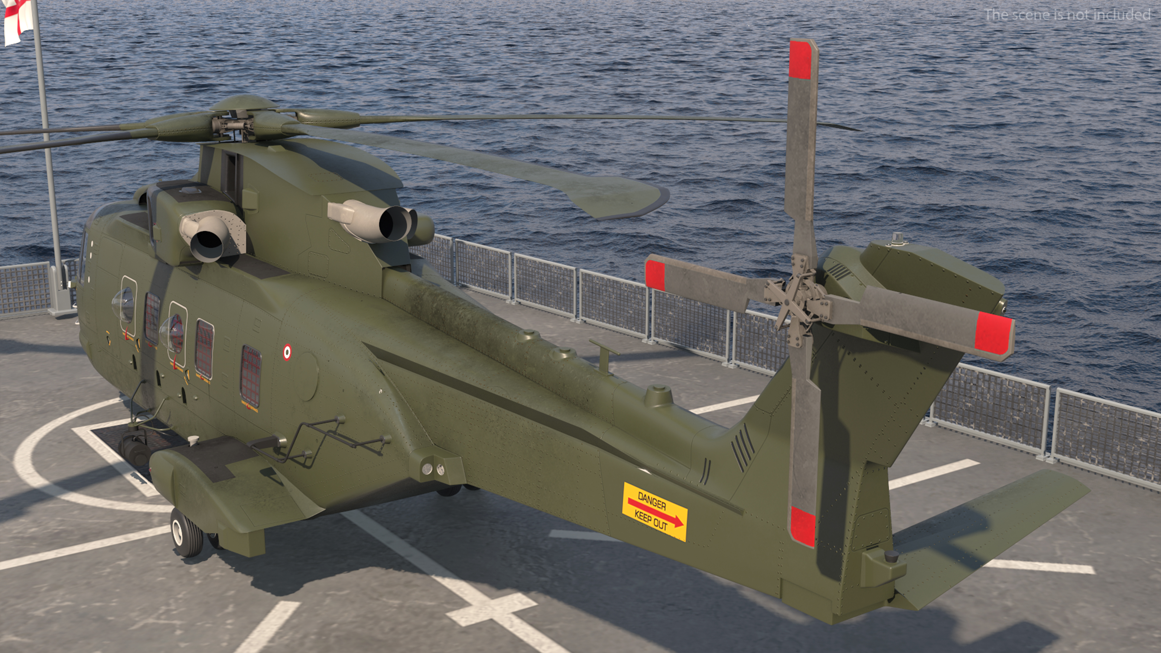 Royal Navy Type 45 Destroyer with AW101 Helicopter Rigged 3D