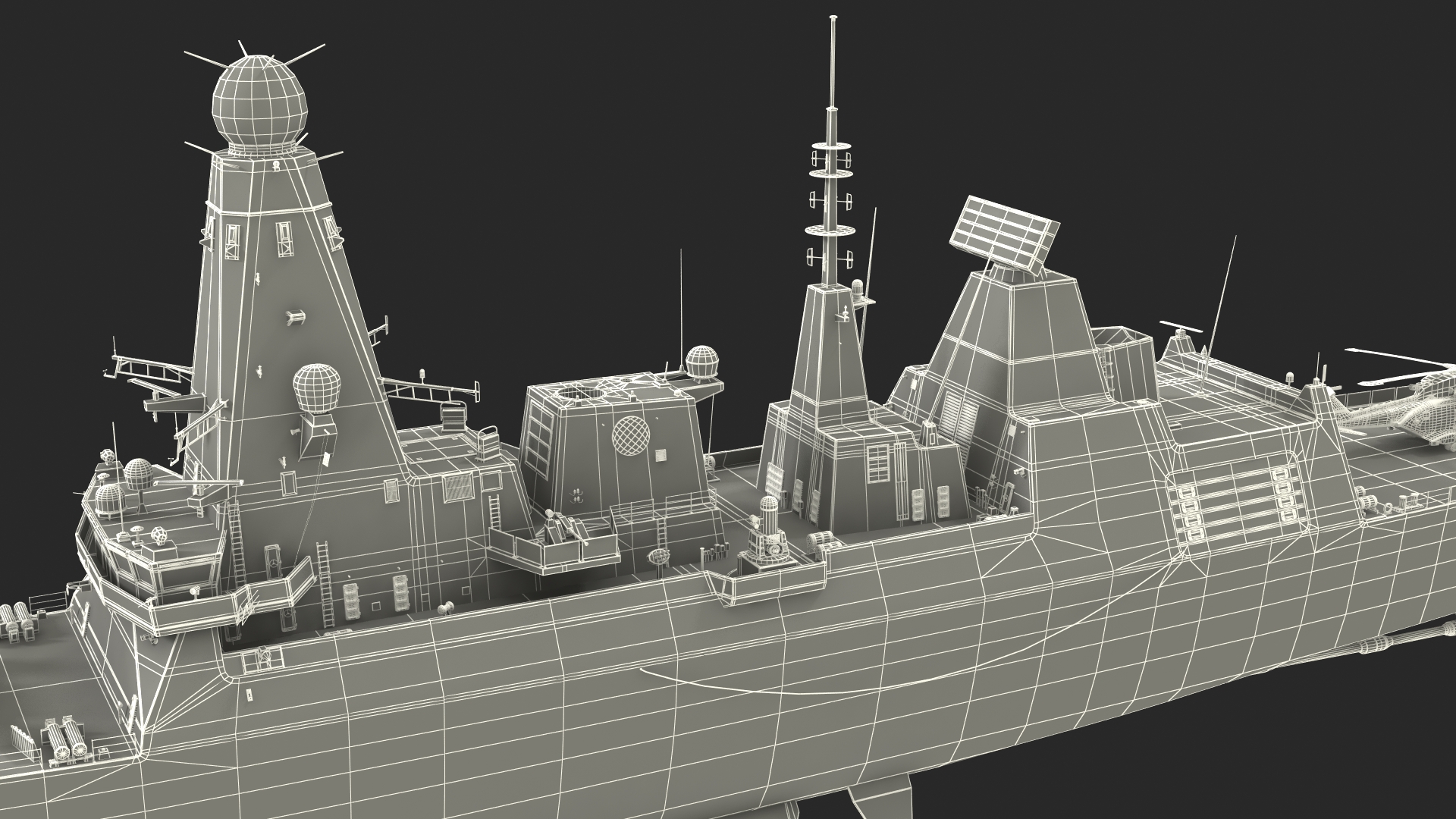 Royal Navy Type 45 Destroyer with AW101 Helicopter Rigged 3D