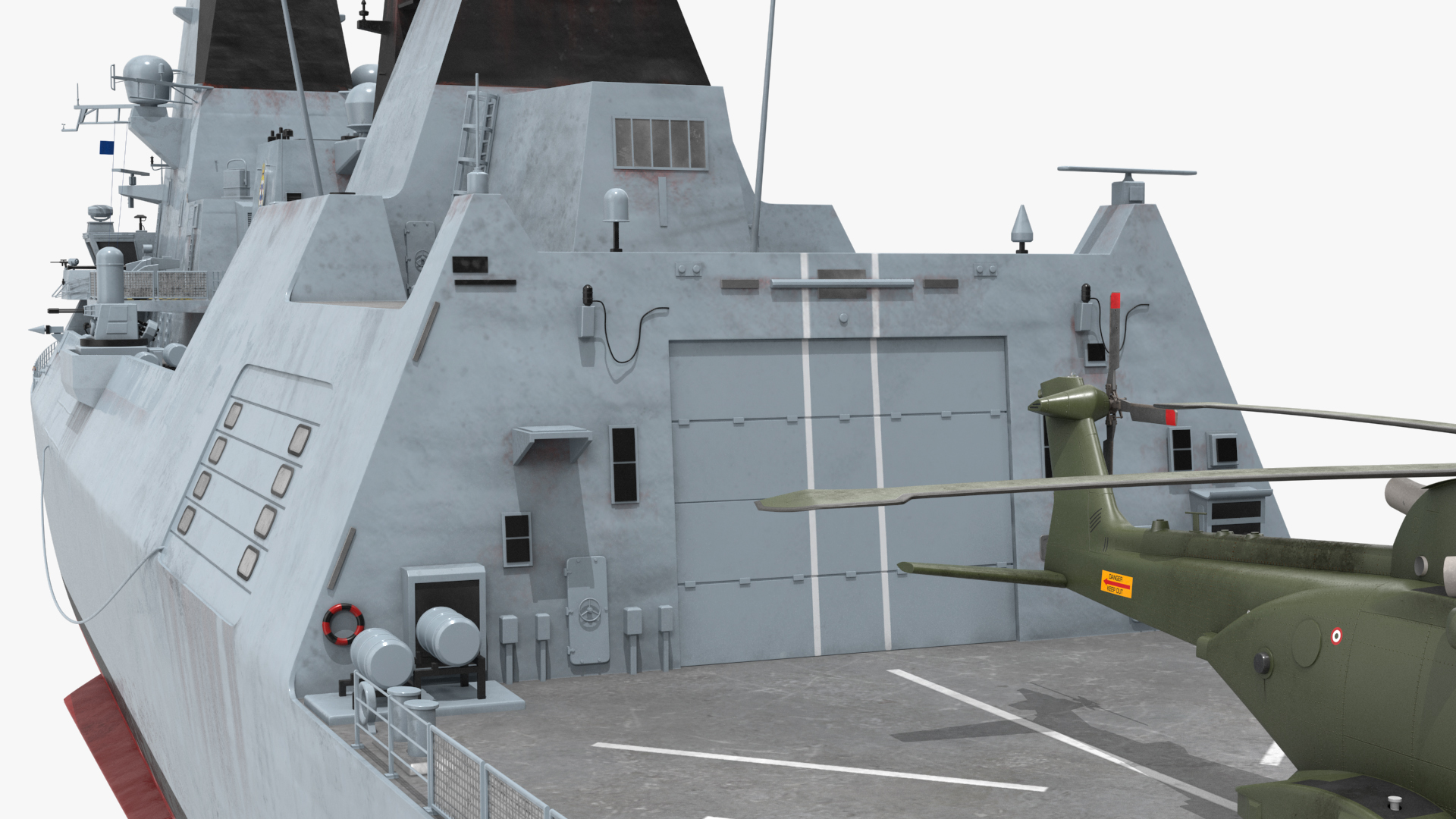 Royal Navy Type 45 Destroyer with AW101 Helicopter Rigged 3D