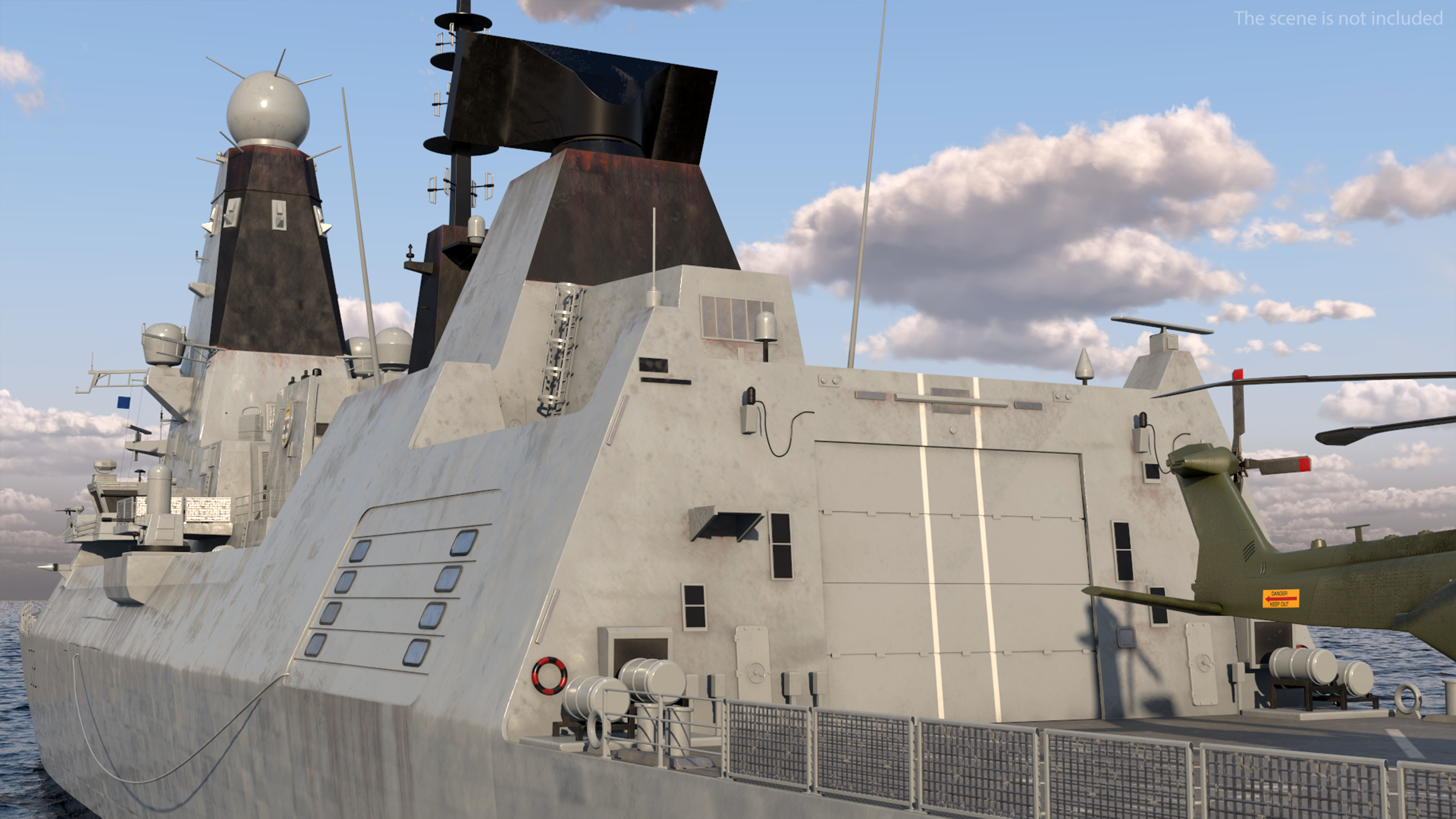 Royal Navy Type 45 Destroyer with AW101 Helicopter Rigged 3D