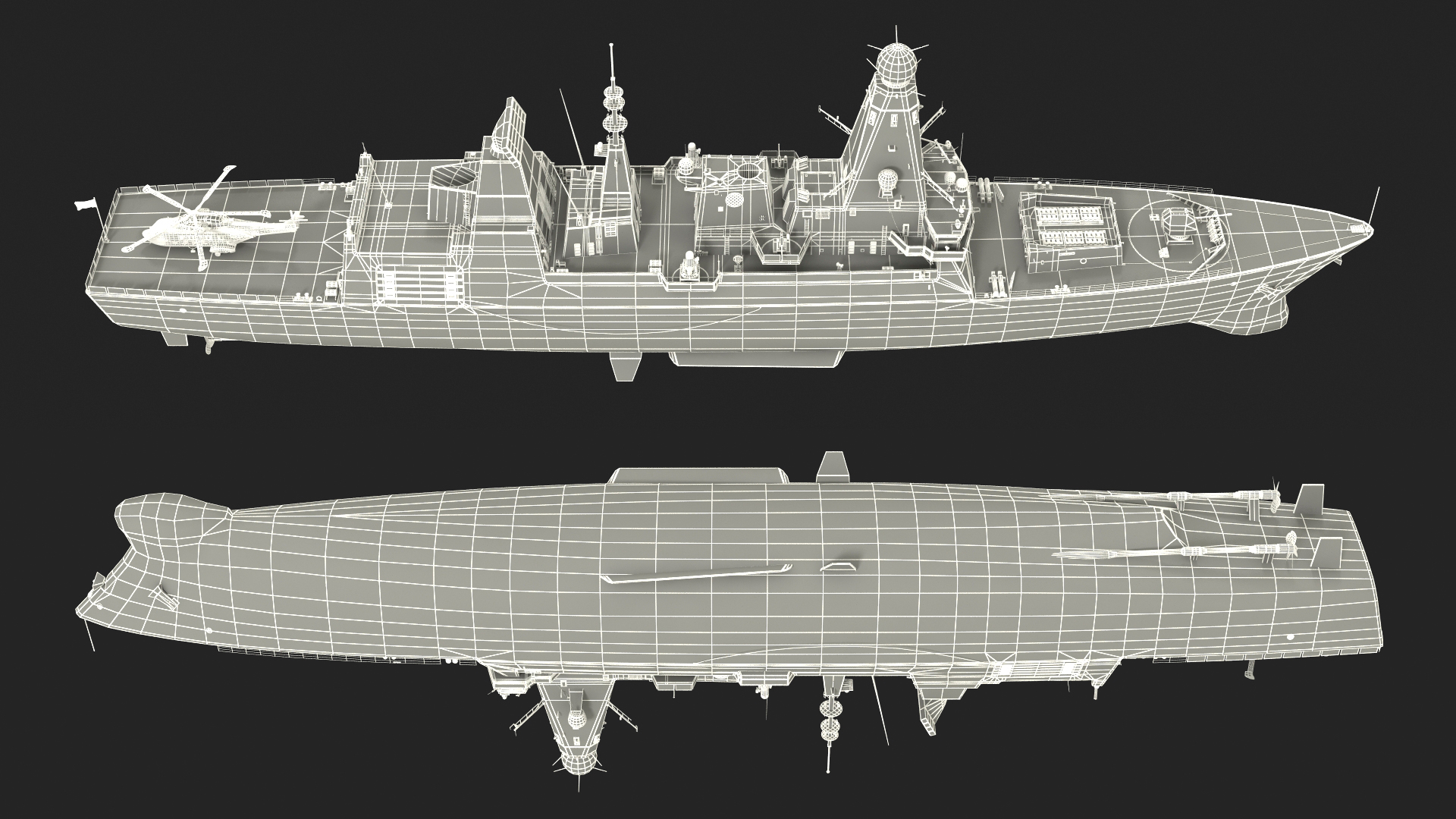 Royal Navy Type 45 Destroyer with AW101 Helicopter Rigged 3D