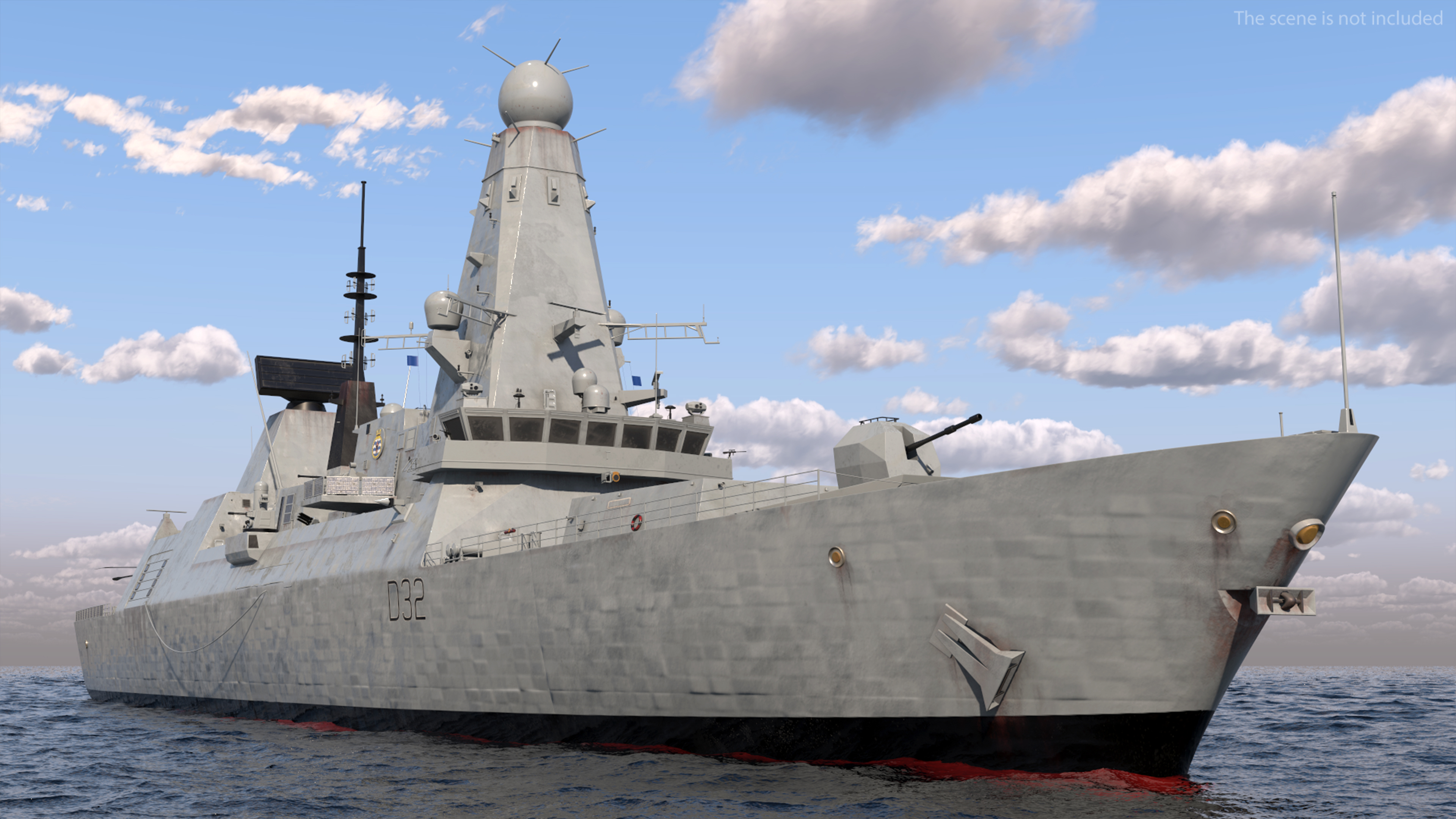 Royal Navy Type 45 Destroyer with AW101 Helicopter Rigged 3D