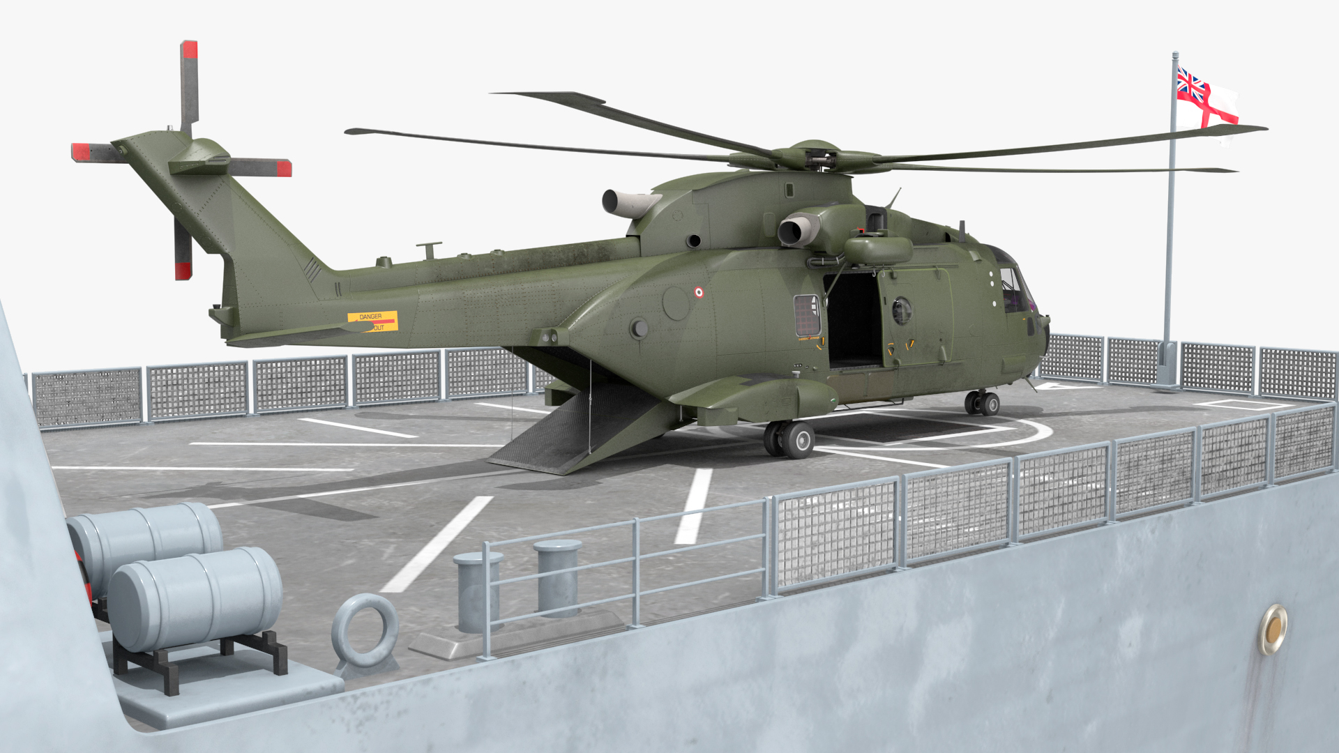 Royal Navy Type 45 Destroyer with AW101 Helicopter Rigged 3D