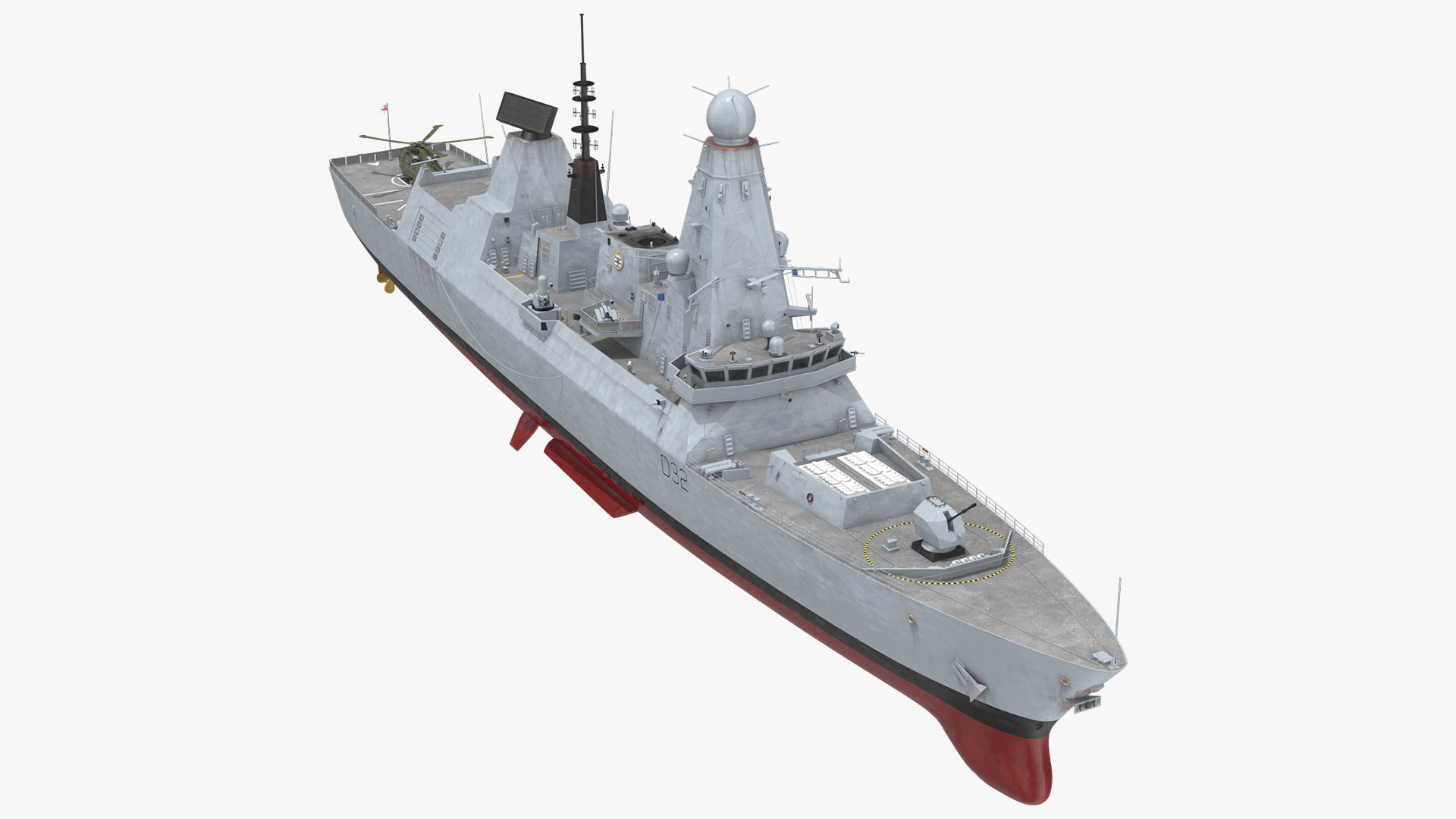 Royal Navy Type 45 Destroyer with AW101 Helicopter Rigged 3D