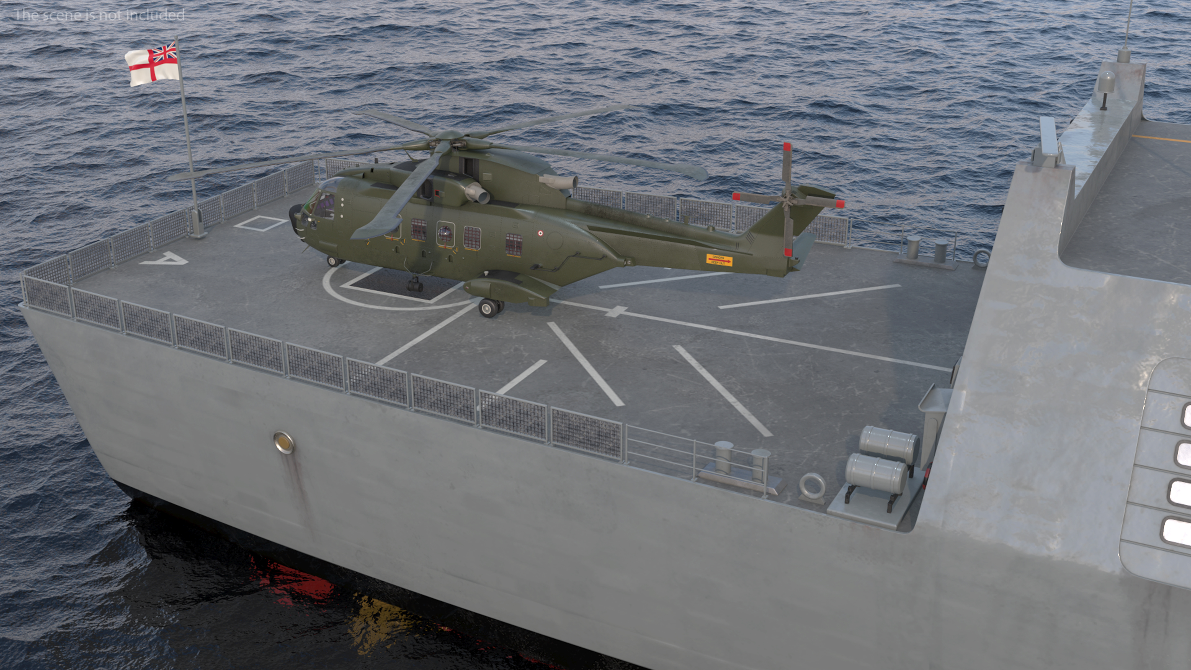 Royal Navy Type 45 Destroyer with AW101 Helicopter Rigged 3D
