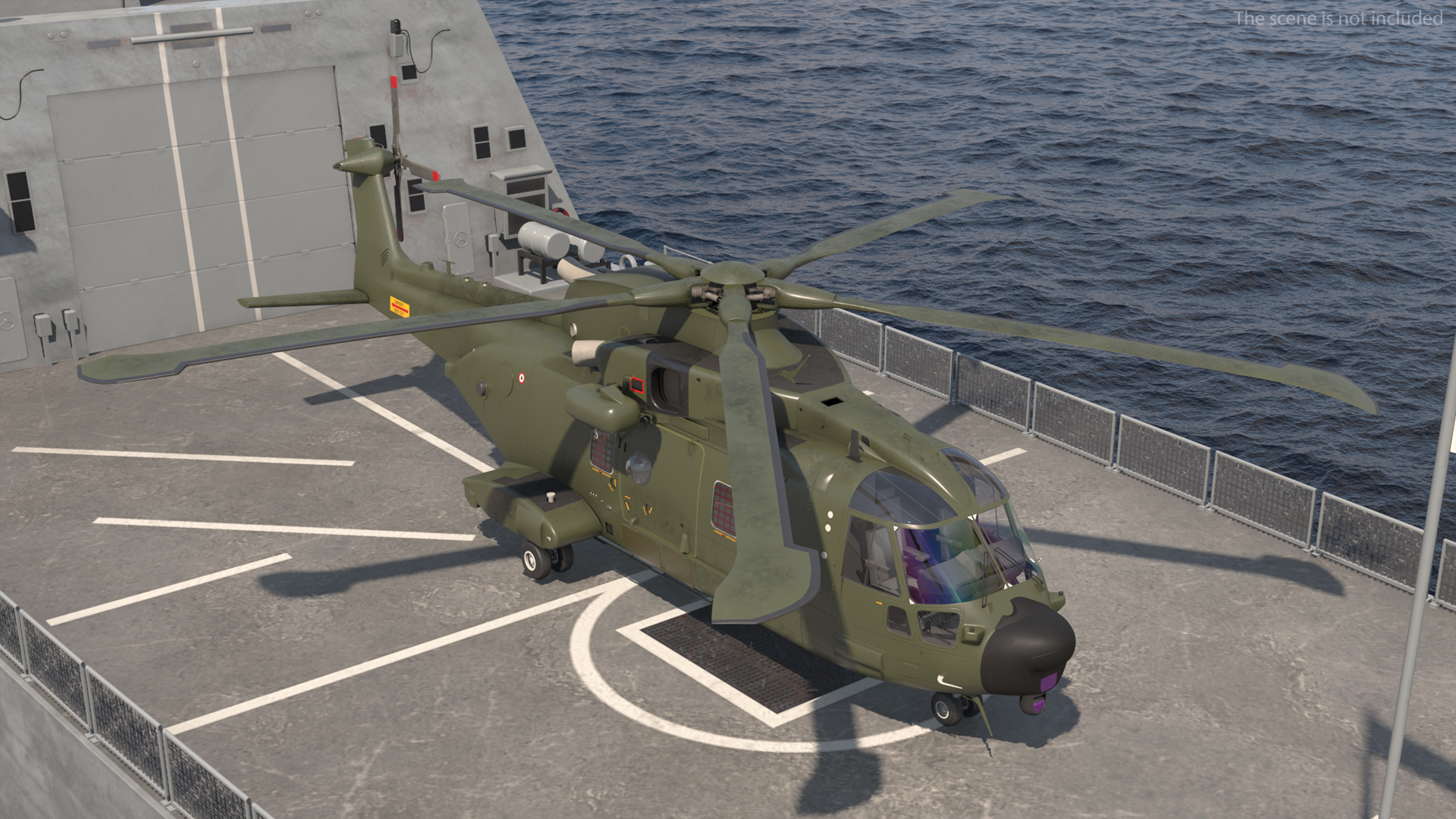 Royal Navy Type 45 Destroyer with AW101 Helicopter Rigged 3D