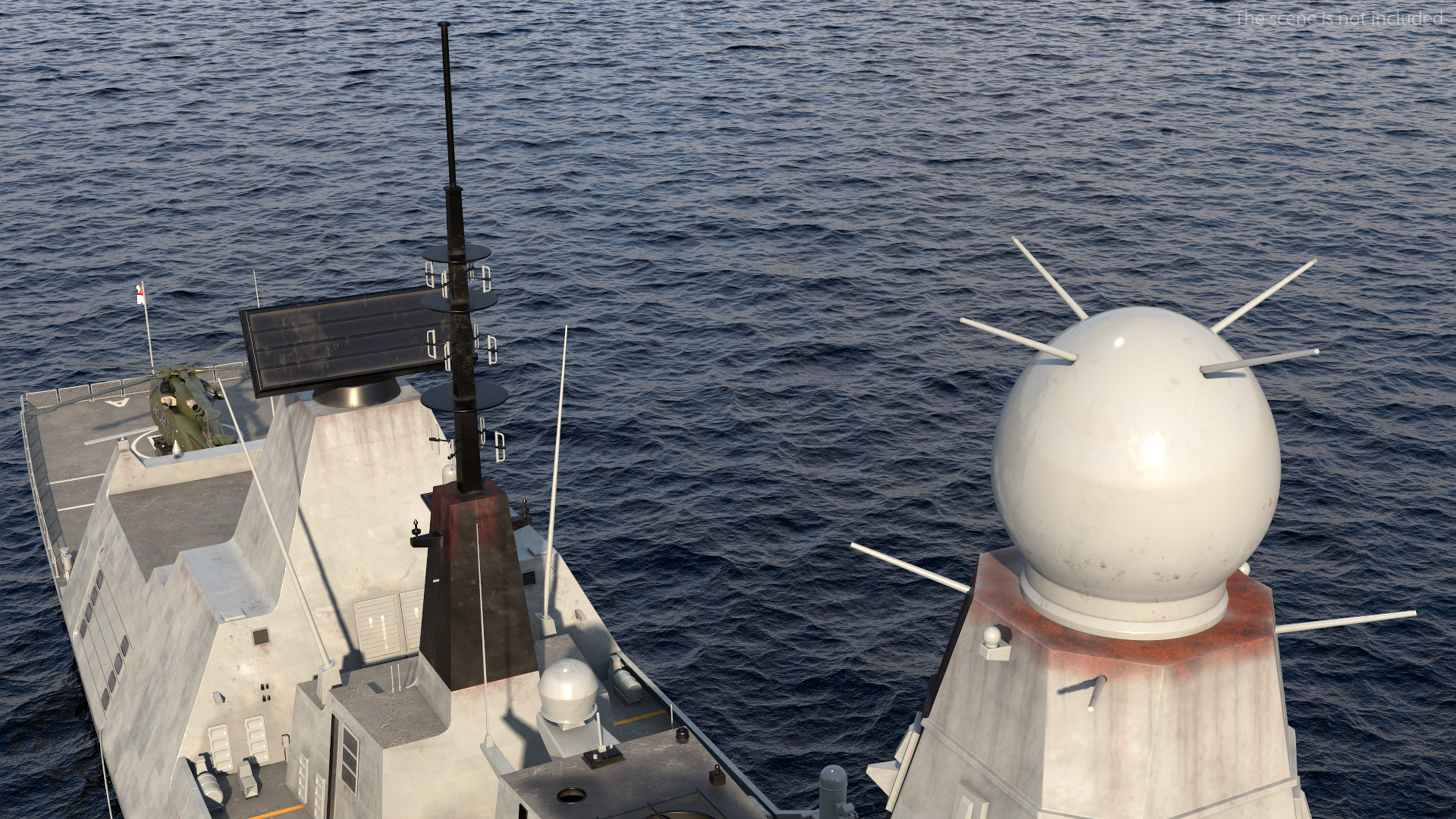 Royal Navy Type 45 Destroyer with AW101 Helicopter Rigged 3D