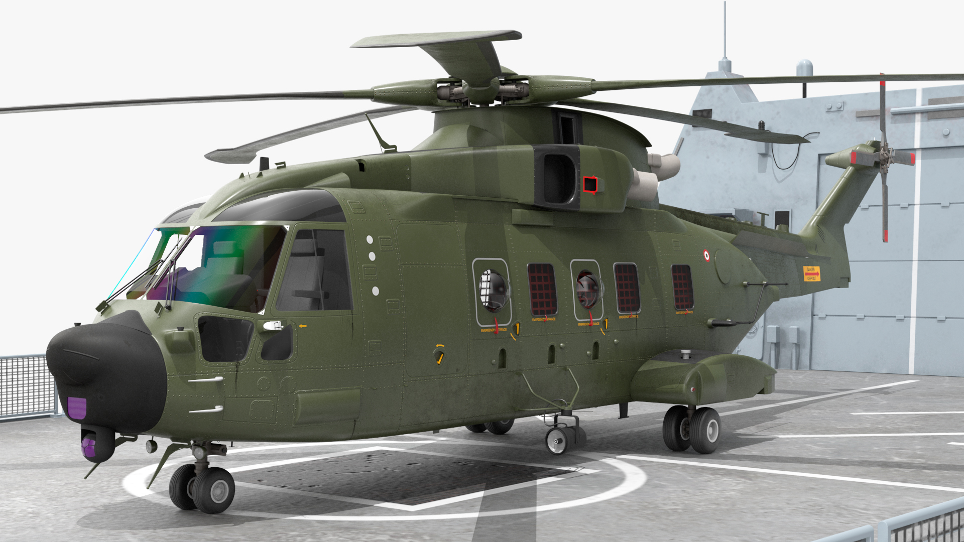 Royal Navy Type 45 Destroyer with AW101 Helicopter Rigged 3D
