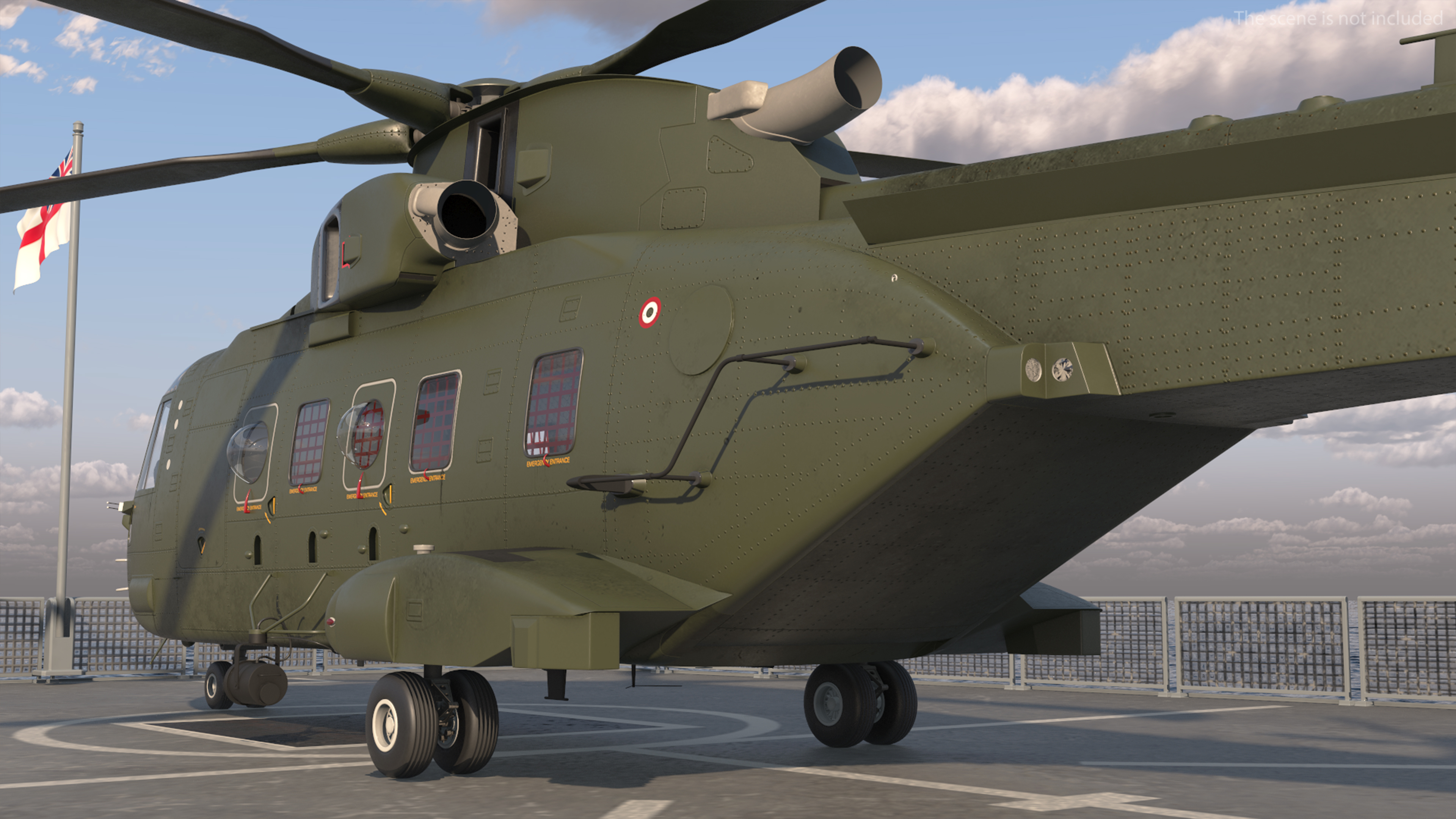 Royal Navy Type 45 Destroyer with AW101 Helicopter Rigged 3D