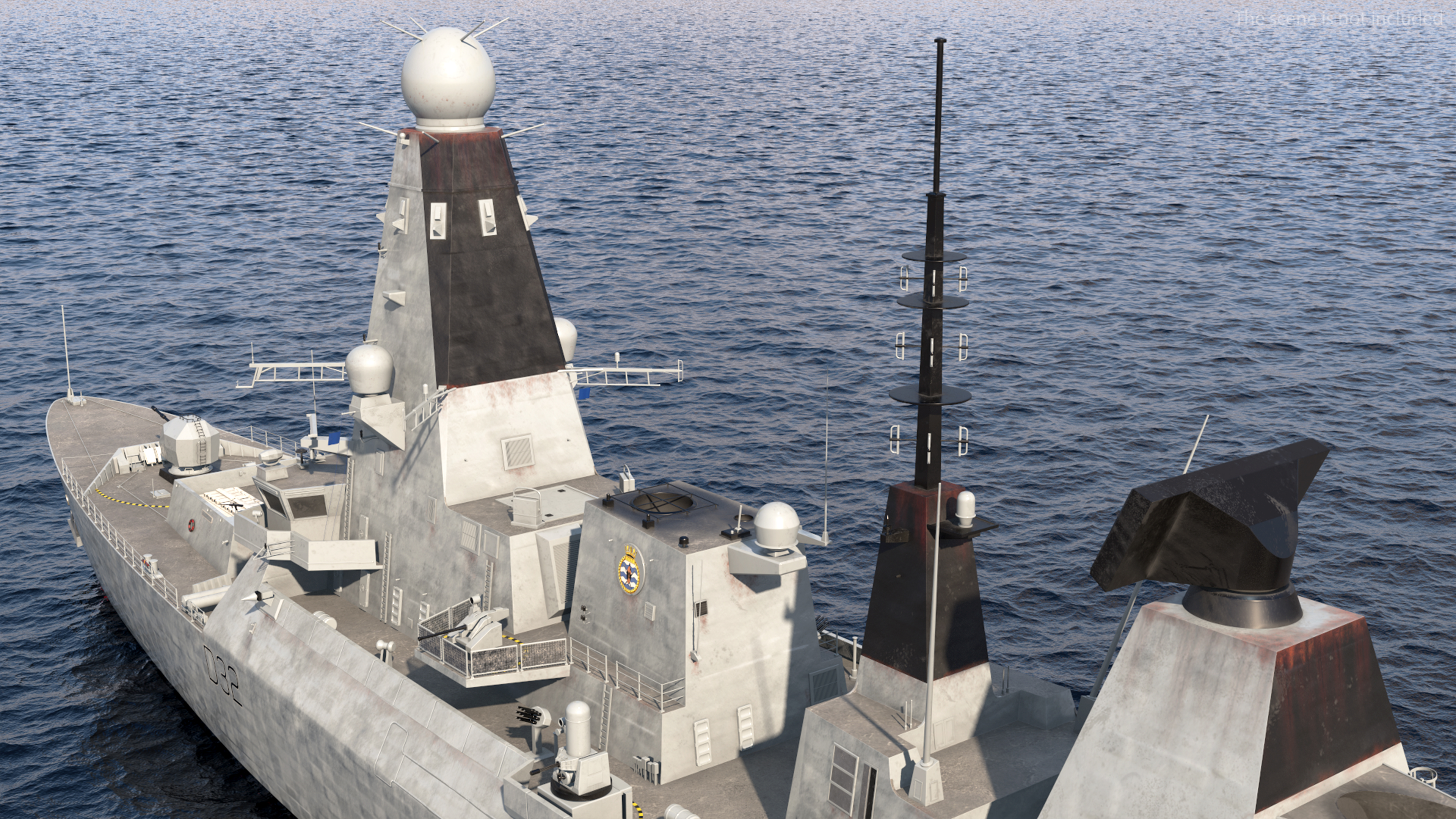 Royal Navy Type 45 Destroyer with AW101 Helicopter Rigged 3D