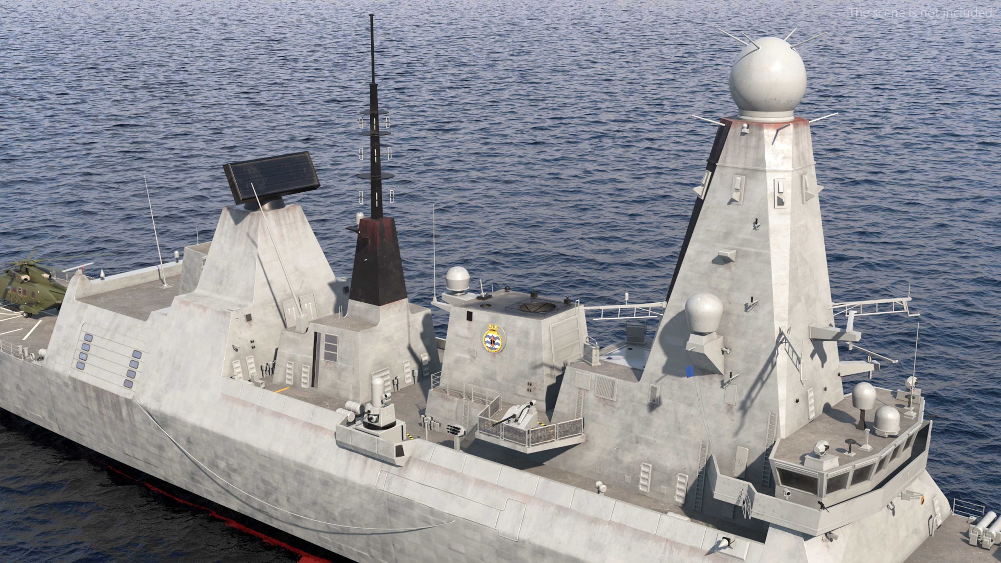 Royal Navy Type 45 Destroyer with AW101 Helicopter Rigged 3D