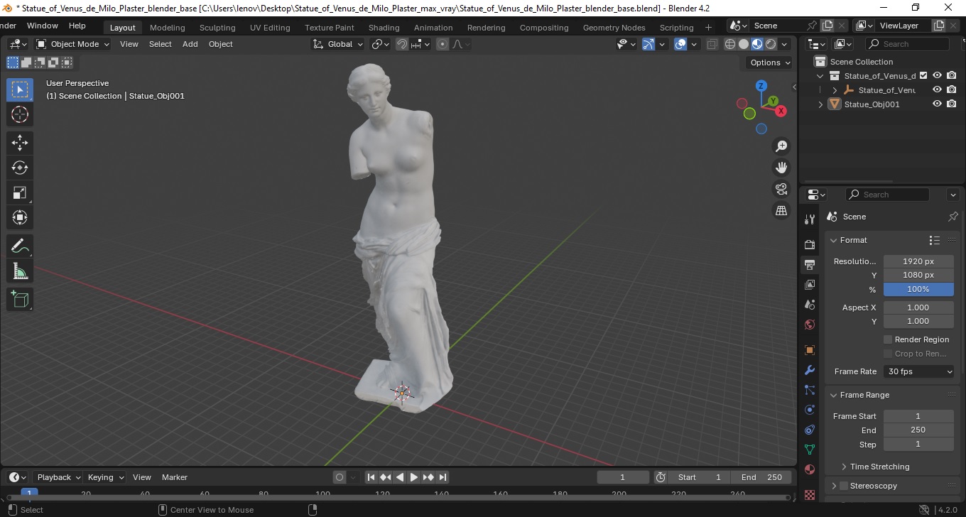 3D Statue of Venus de Milo Plaster