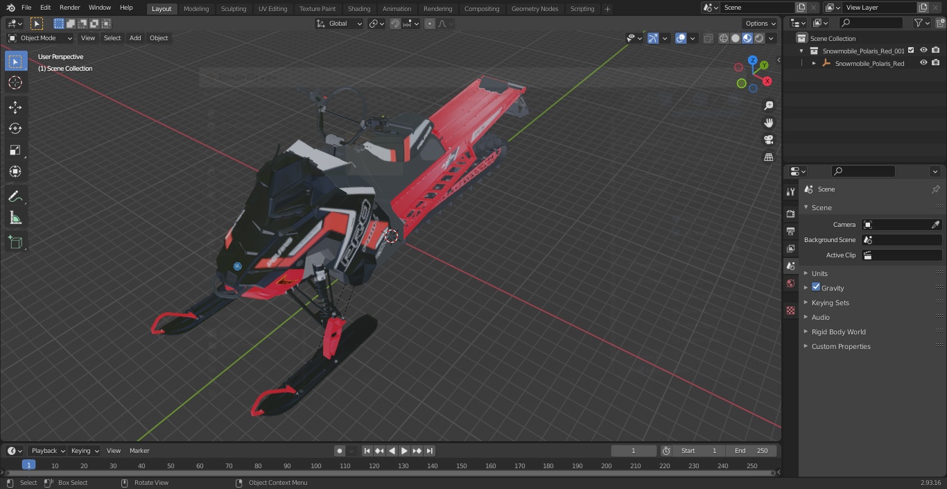 Snowmobile Polaris Red 3D