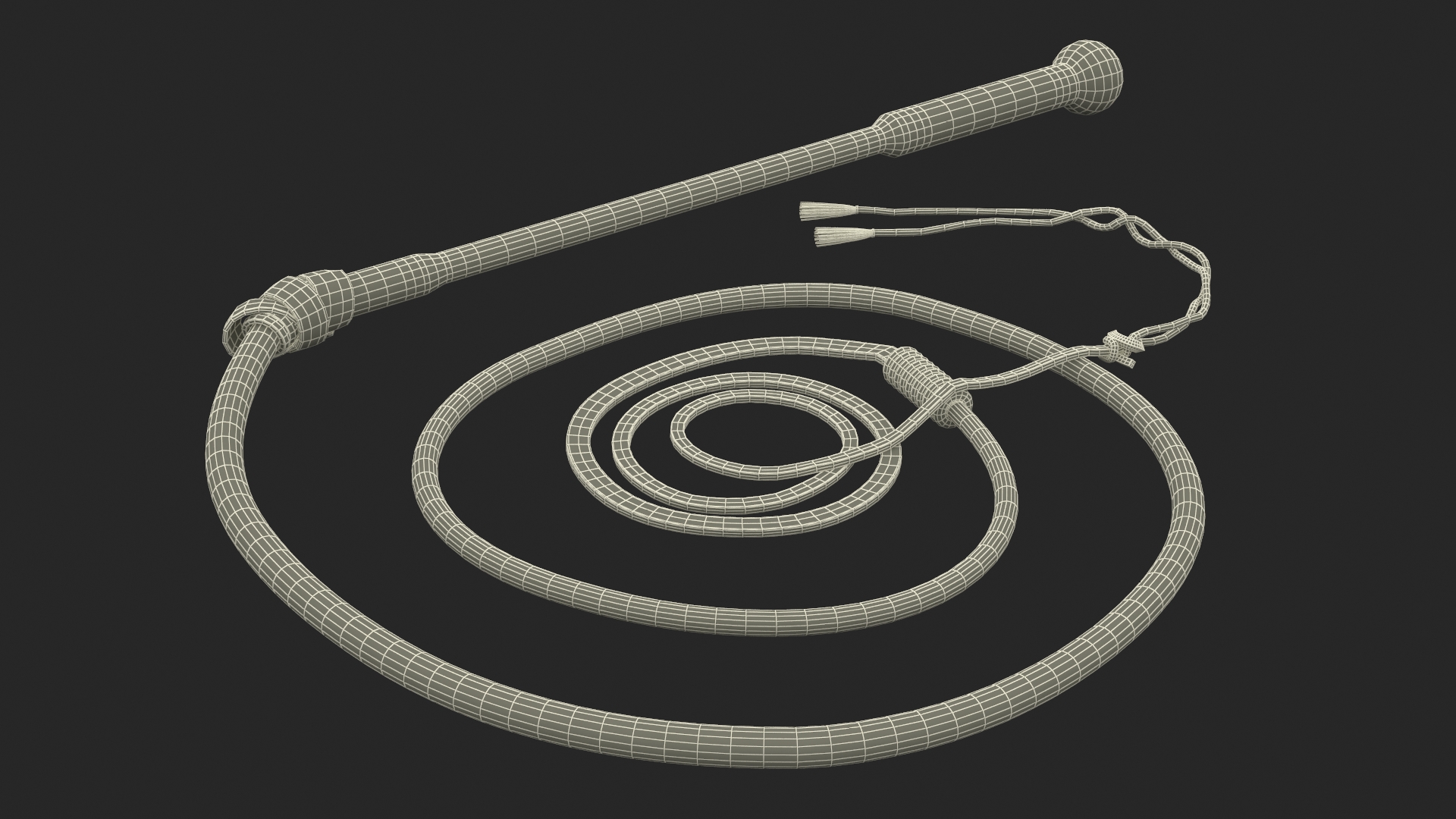 Braided Leather Bullwhip Coiled Brown 3D