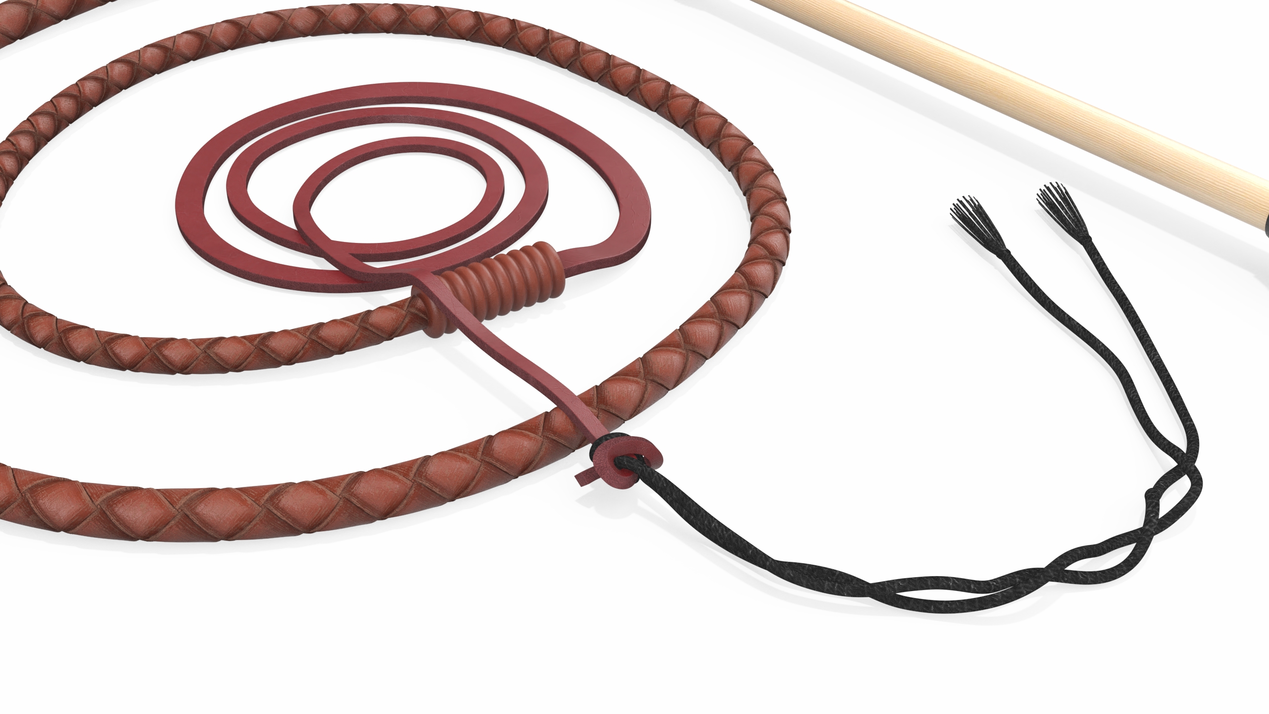 Braided Leather Bullwhip Coiled Brown 3D