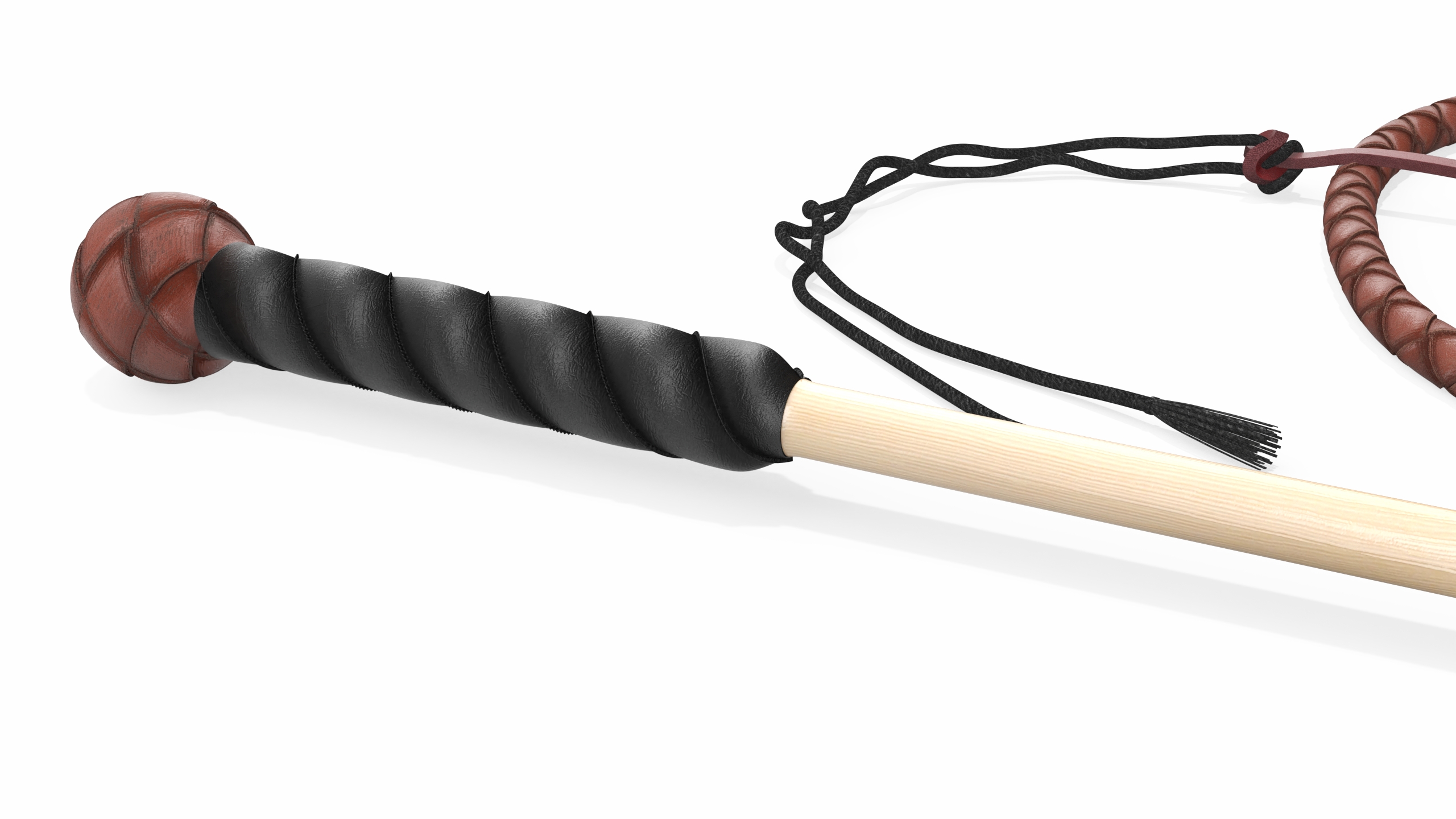 Braided Leather Bullwhip Coiled Brown 3D