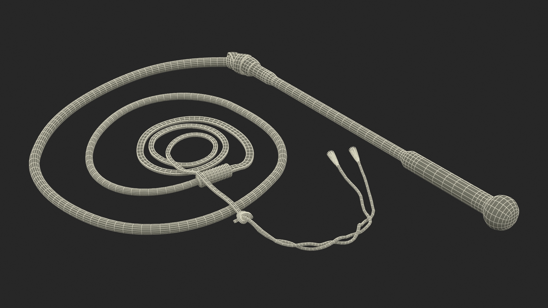 Braided Leather Bullwhip Coiled Brown 3D