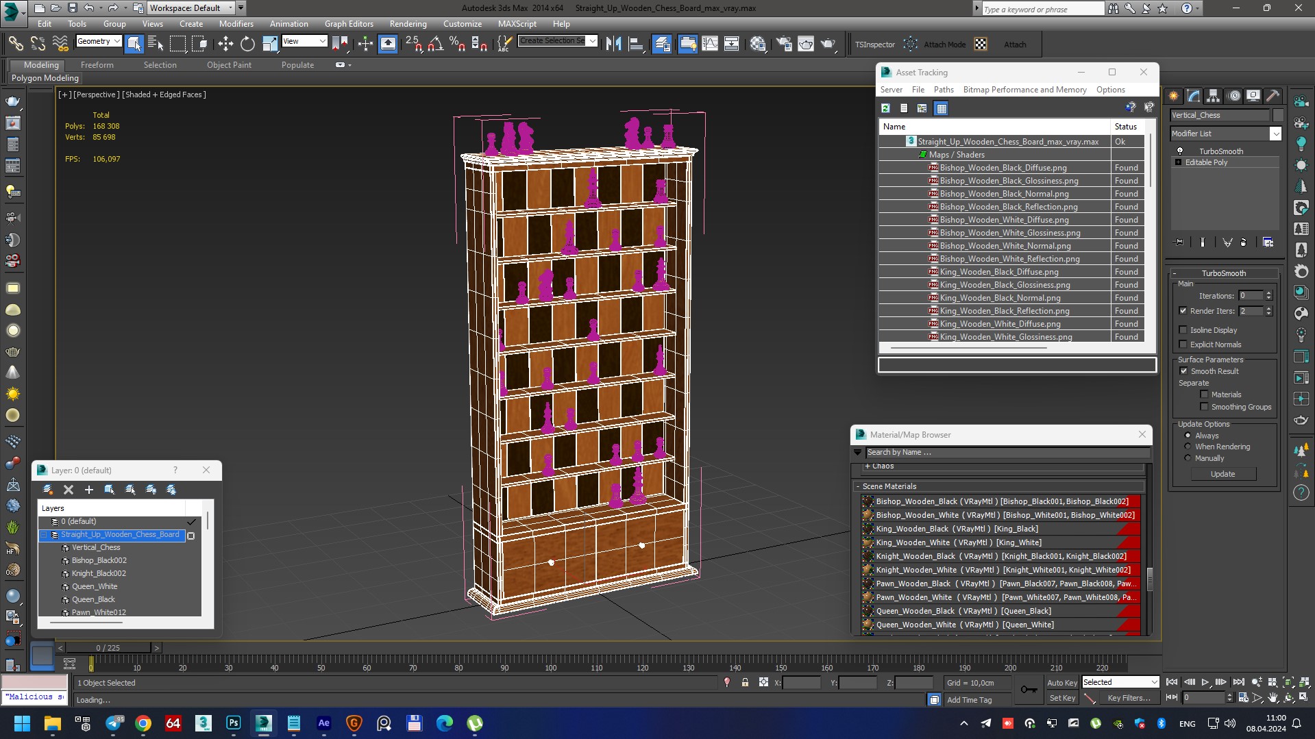 3D model Straight Up Wooden Chess Board