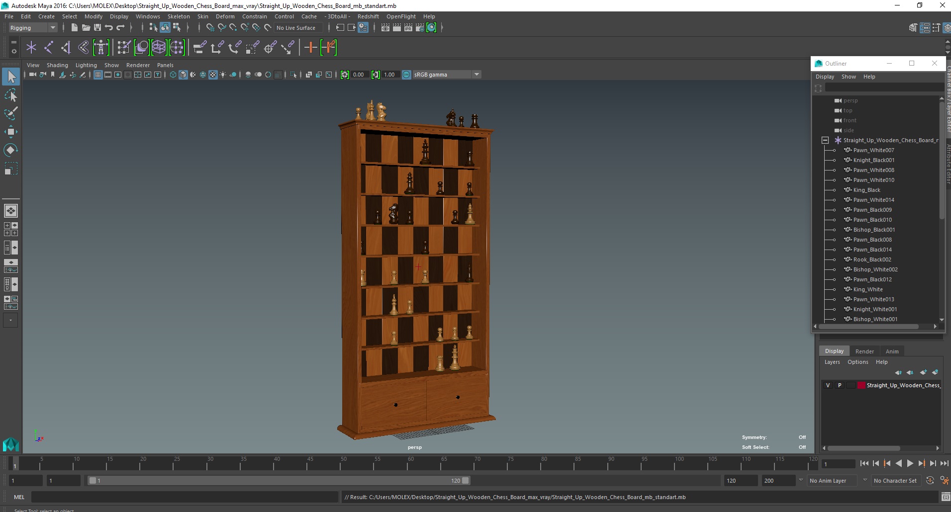 3D model Straight Up Wooden Chess Board