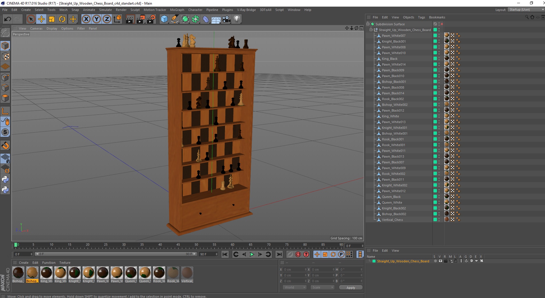 3D model Straight Up Wooden Chess Board