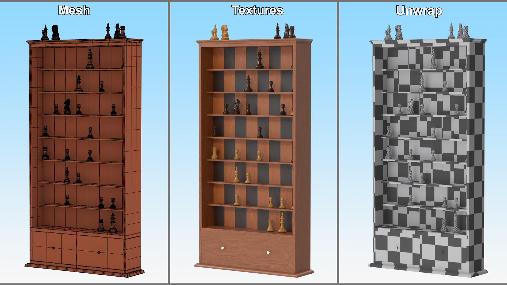 3D model Straight Up Wooden Chess Board