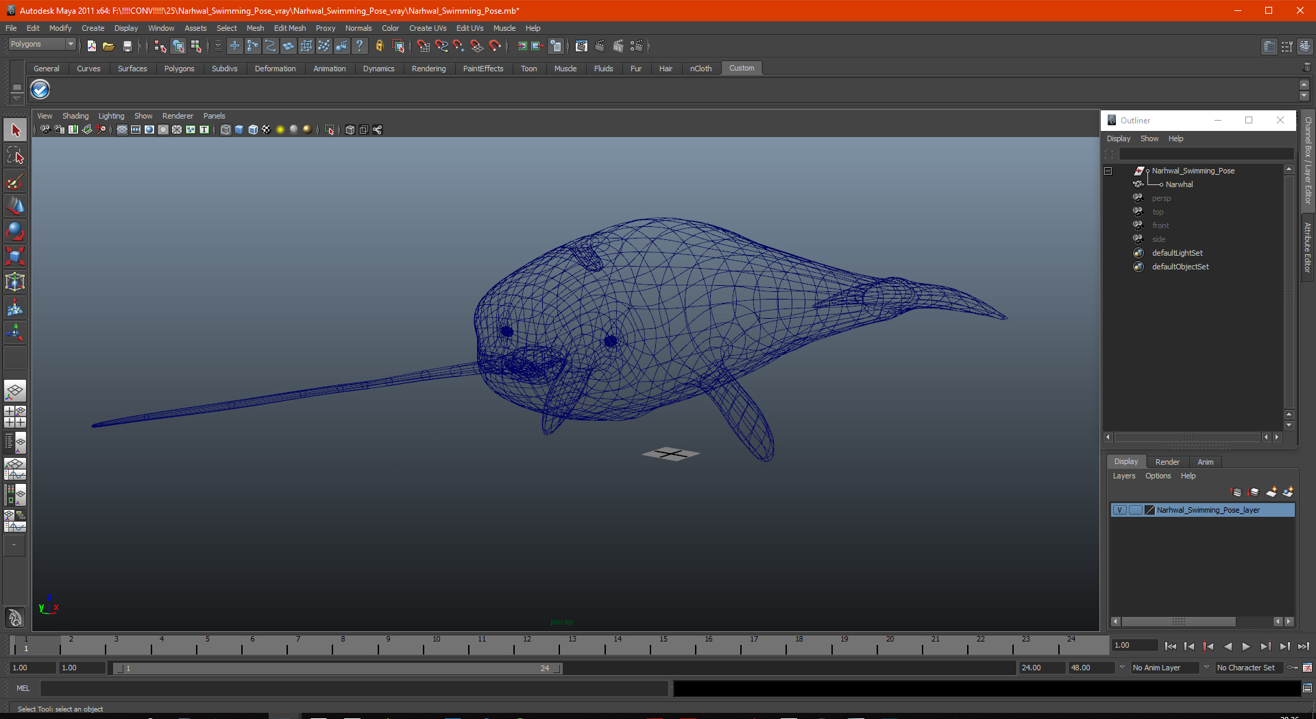 3D Narhwal Swimming Pose
