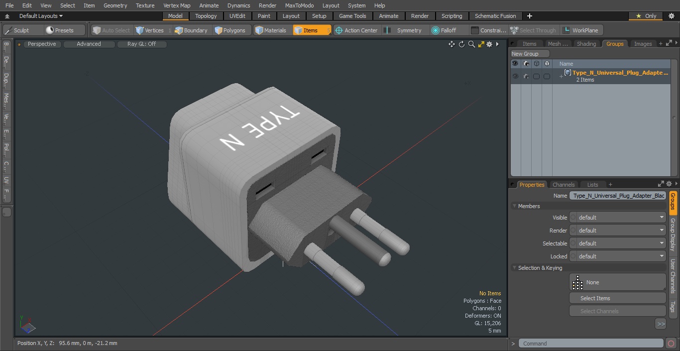 3D model Type N Universal Plug Adapter Black