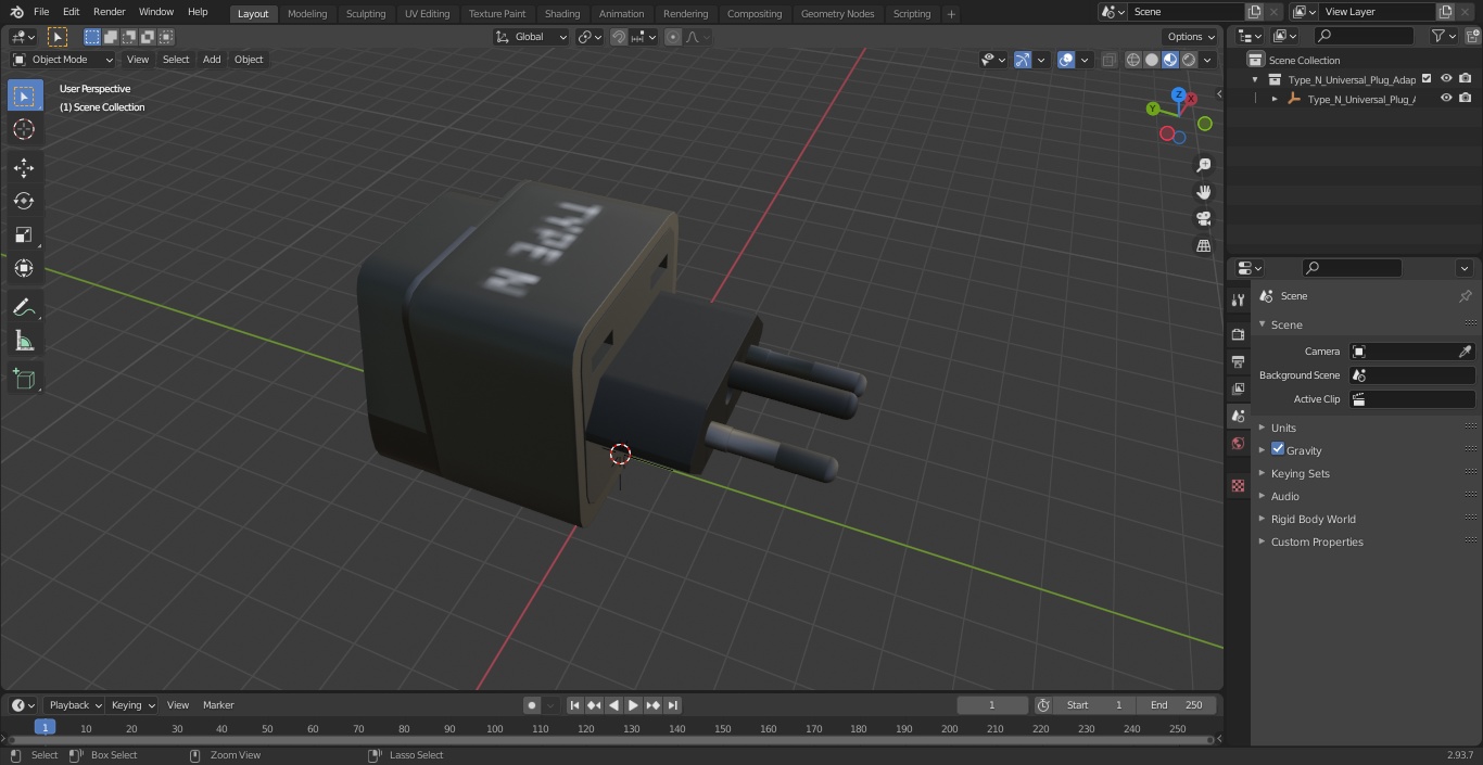 3D model Type N Universal Plug Adapter Black