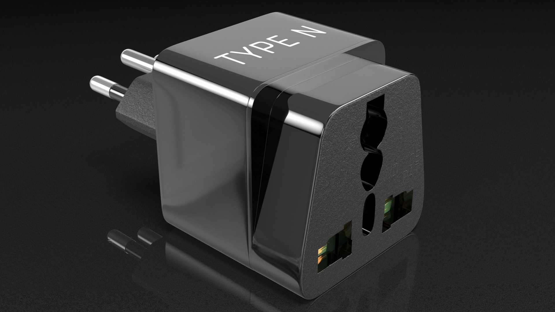 3D model Type N Universal Plug Adapter Black