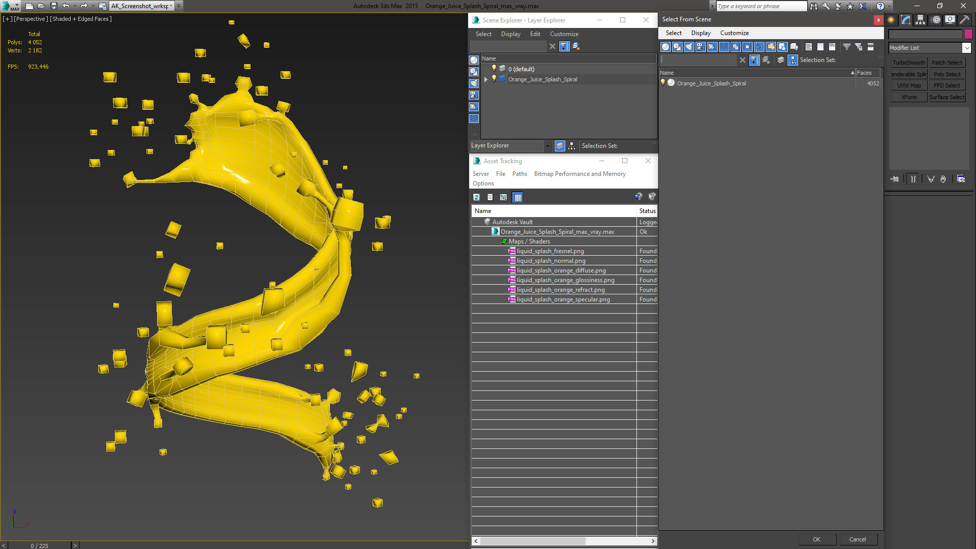 3D Orange Juice Splash Spiral