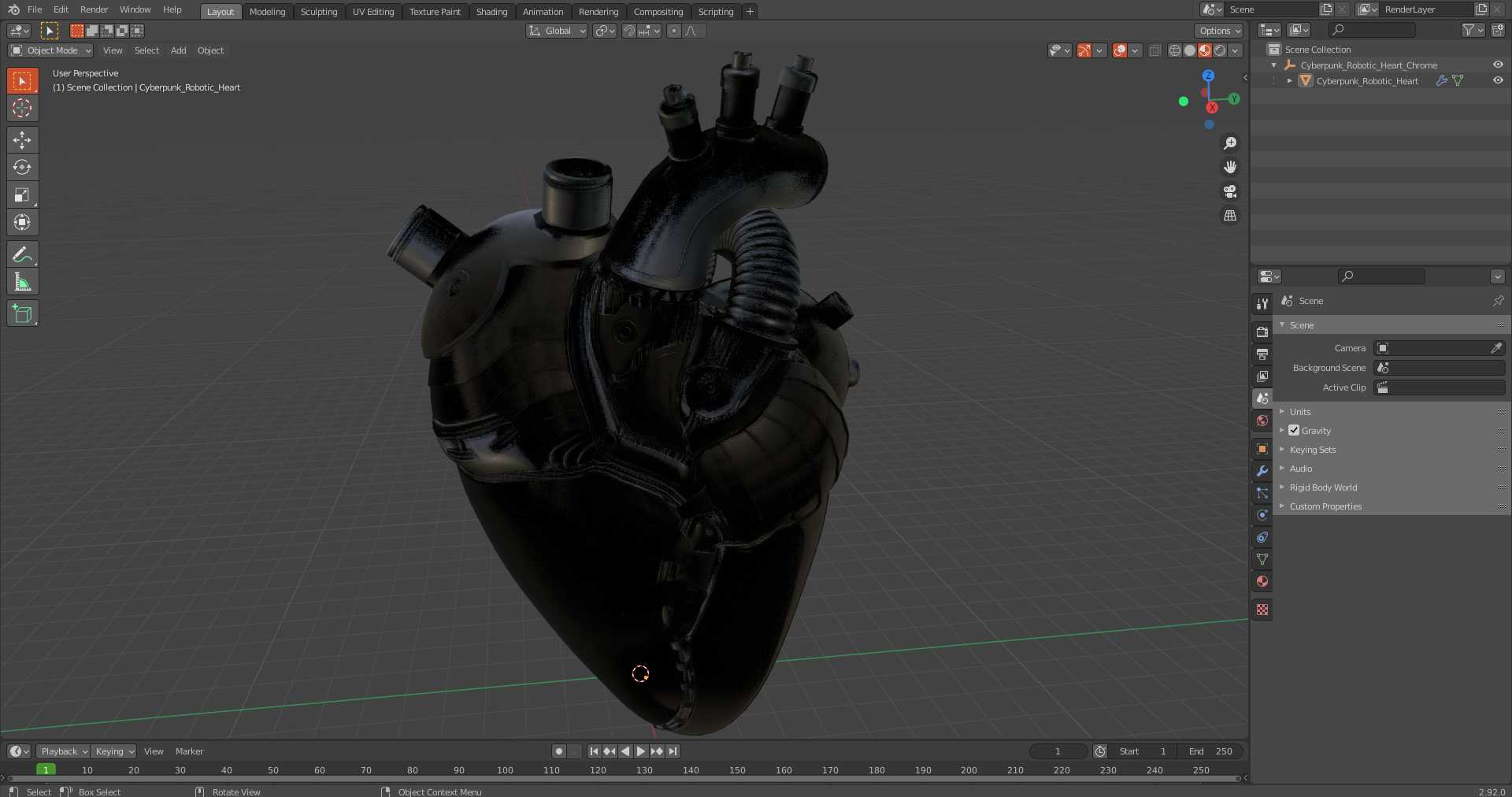 3D model Cyberpunk Robotic Heart Chrome