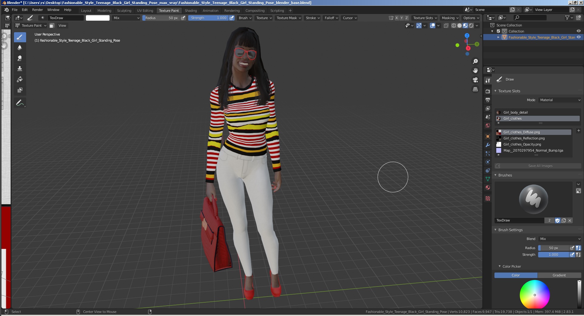 Fashionable Style Young Black Woman Standing Pose 3D model