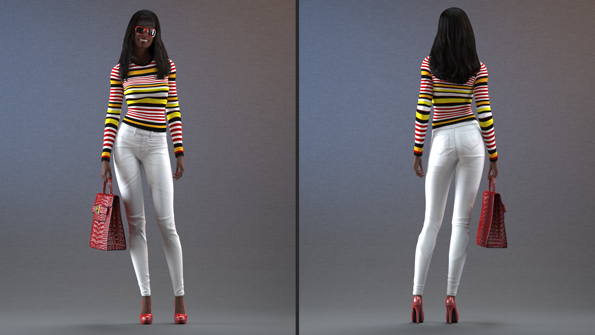 Fashionable Style Young Black Woman Standing Pose 3D model