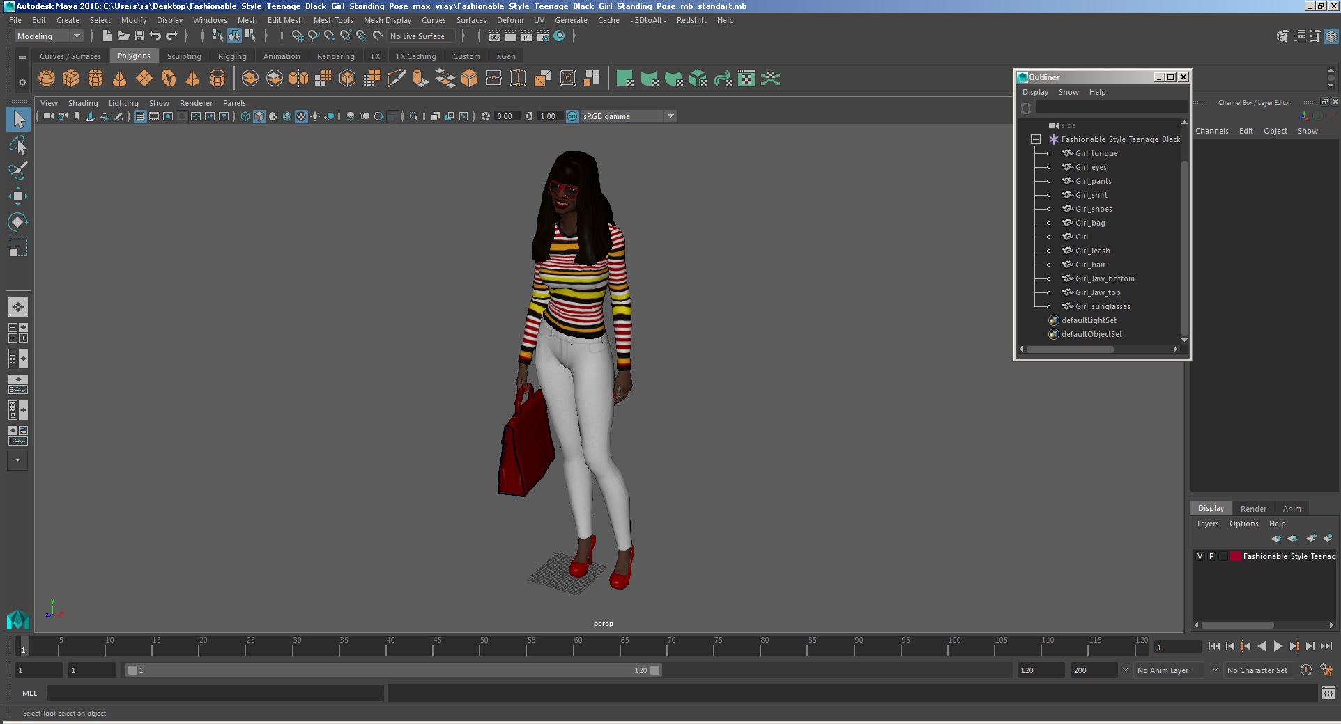 Fashionable Style Young Black Woman Standing Pose 3D model