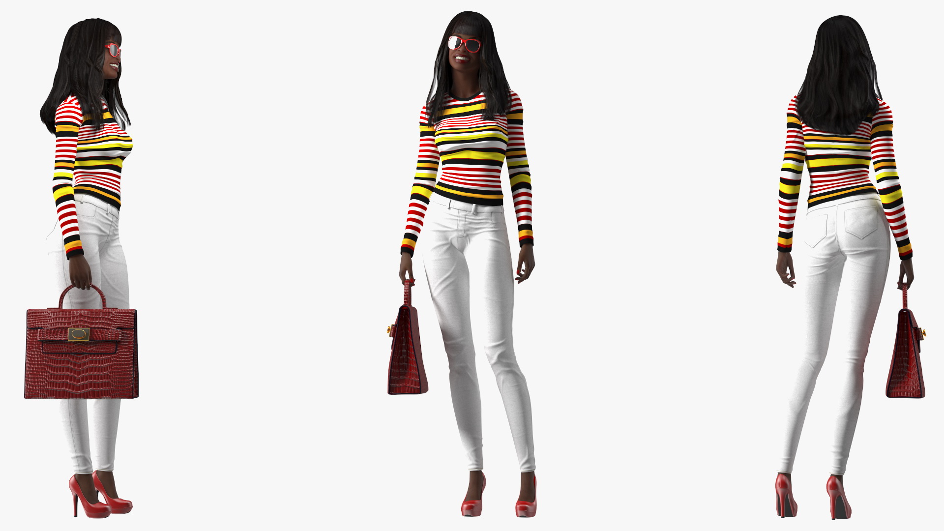 Fashionable Style Young Black Woman Standing Pose 3D model