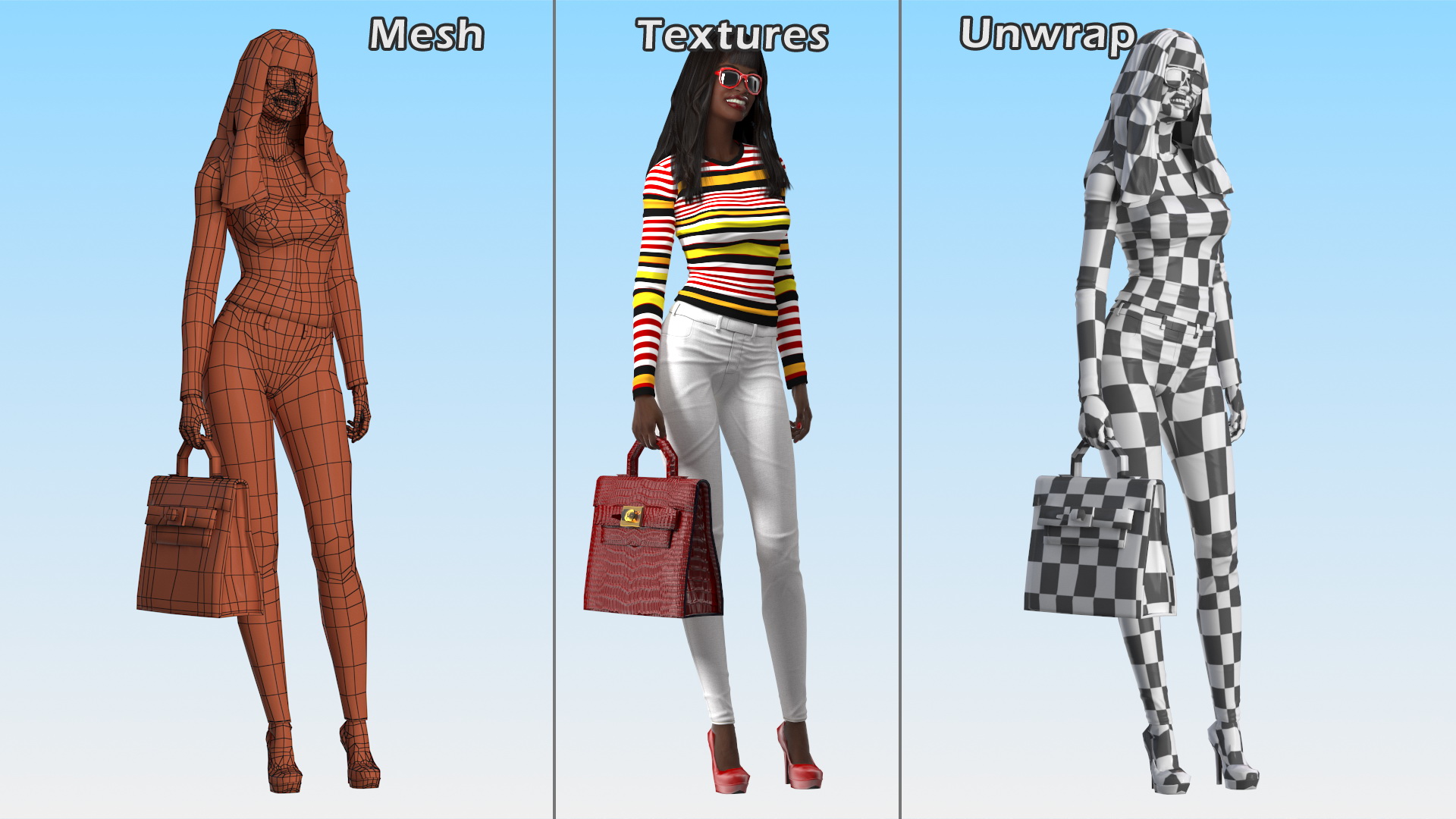 Fashionable Style Young Black Woman Standing Pose 3D model