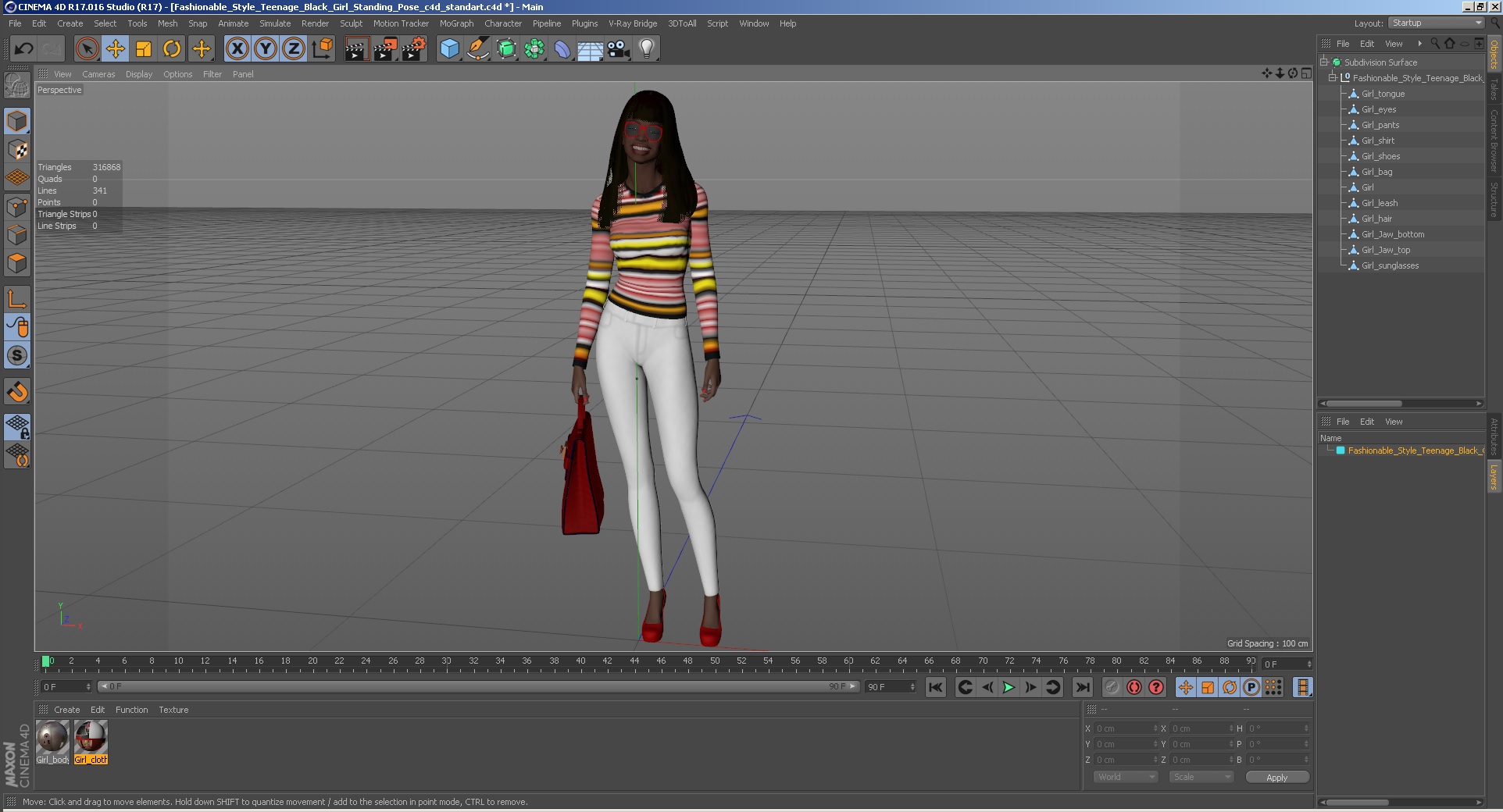 Fashionable Style Young Black Woman Standing Pose 3D model