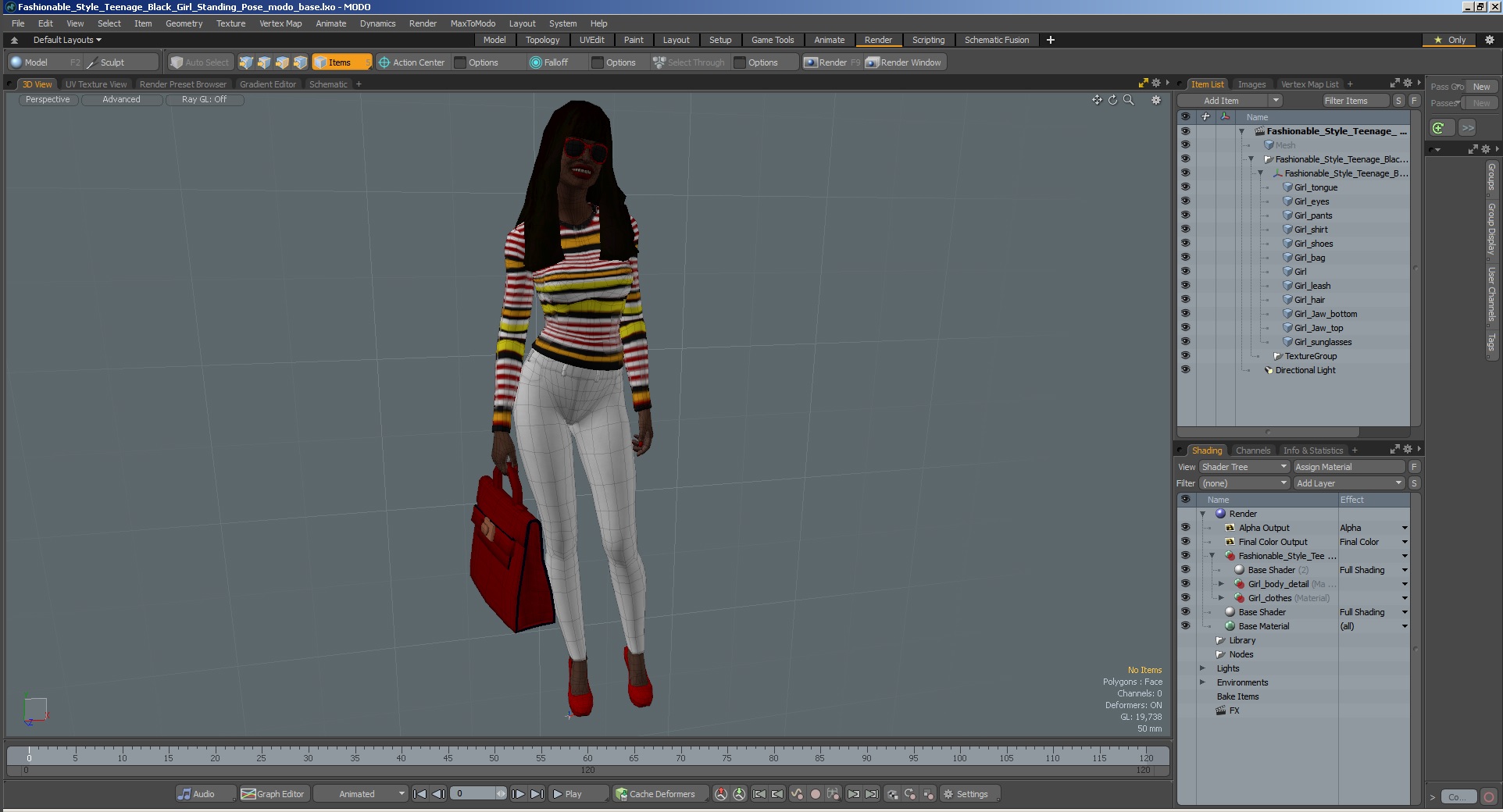 Fashionable Style Young Black Woman Standing Pose 3D model